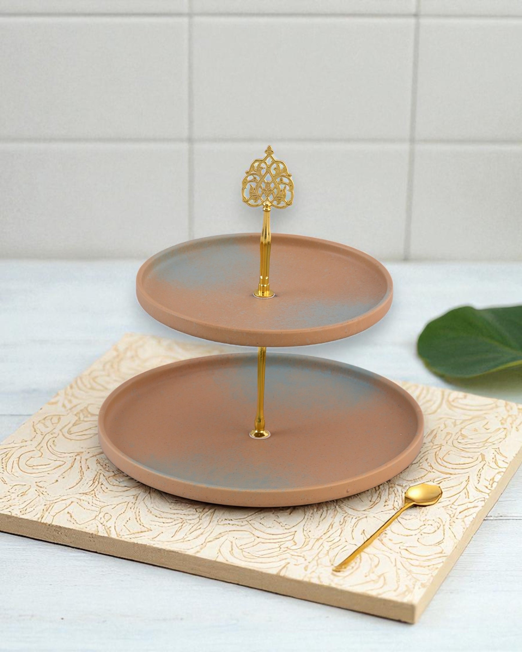 Golden Drift Matte 2-Tier Cake Stand