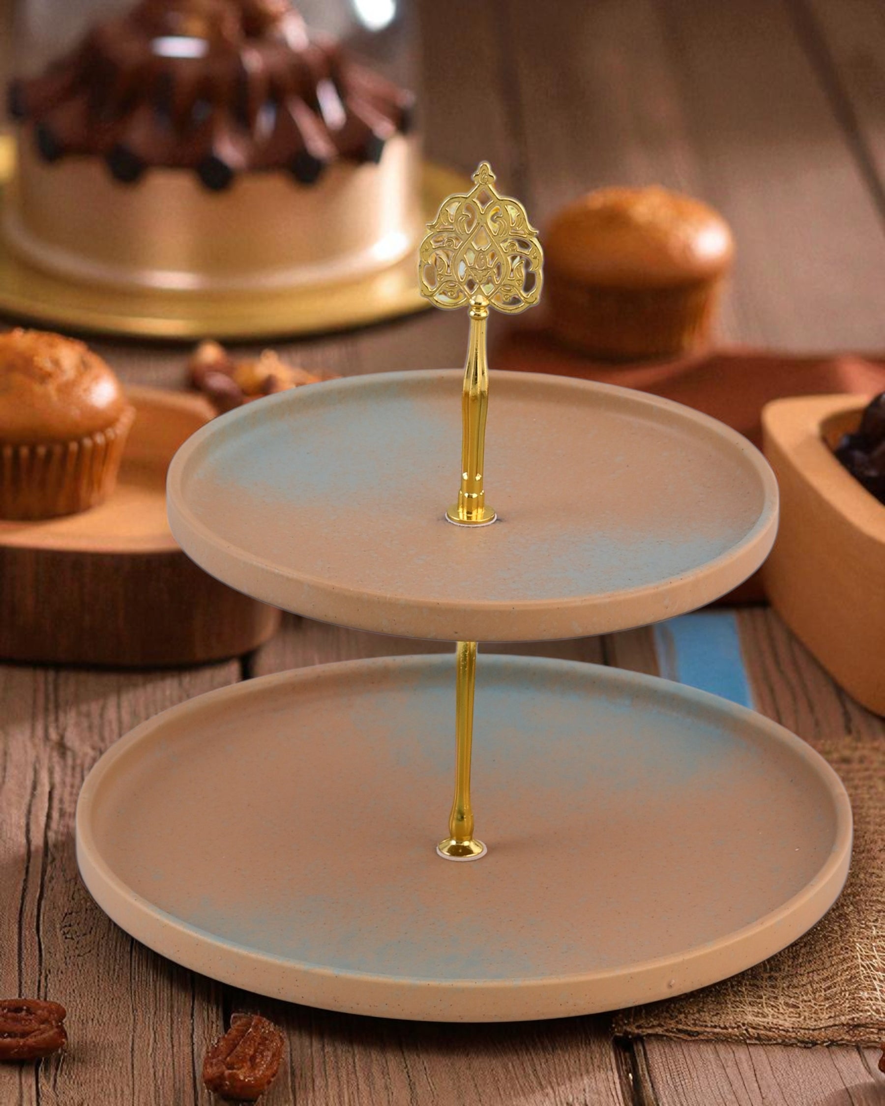 Golden Drift Matte 2-Tier Cake Stand