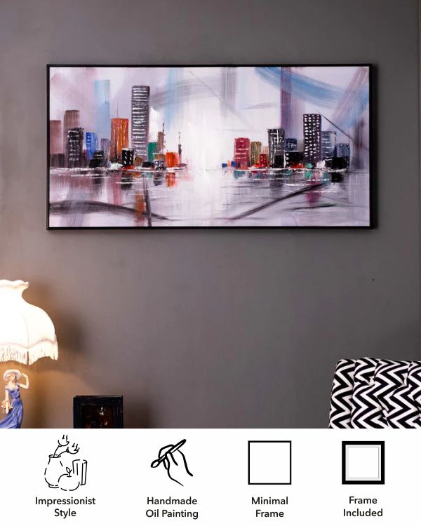The City from Afar Semi Hand-made Wall Art - 48*25 Inch - The Decor Kart