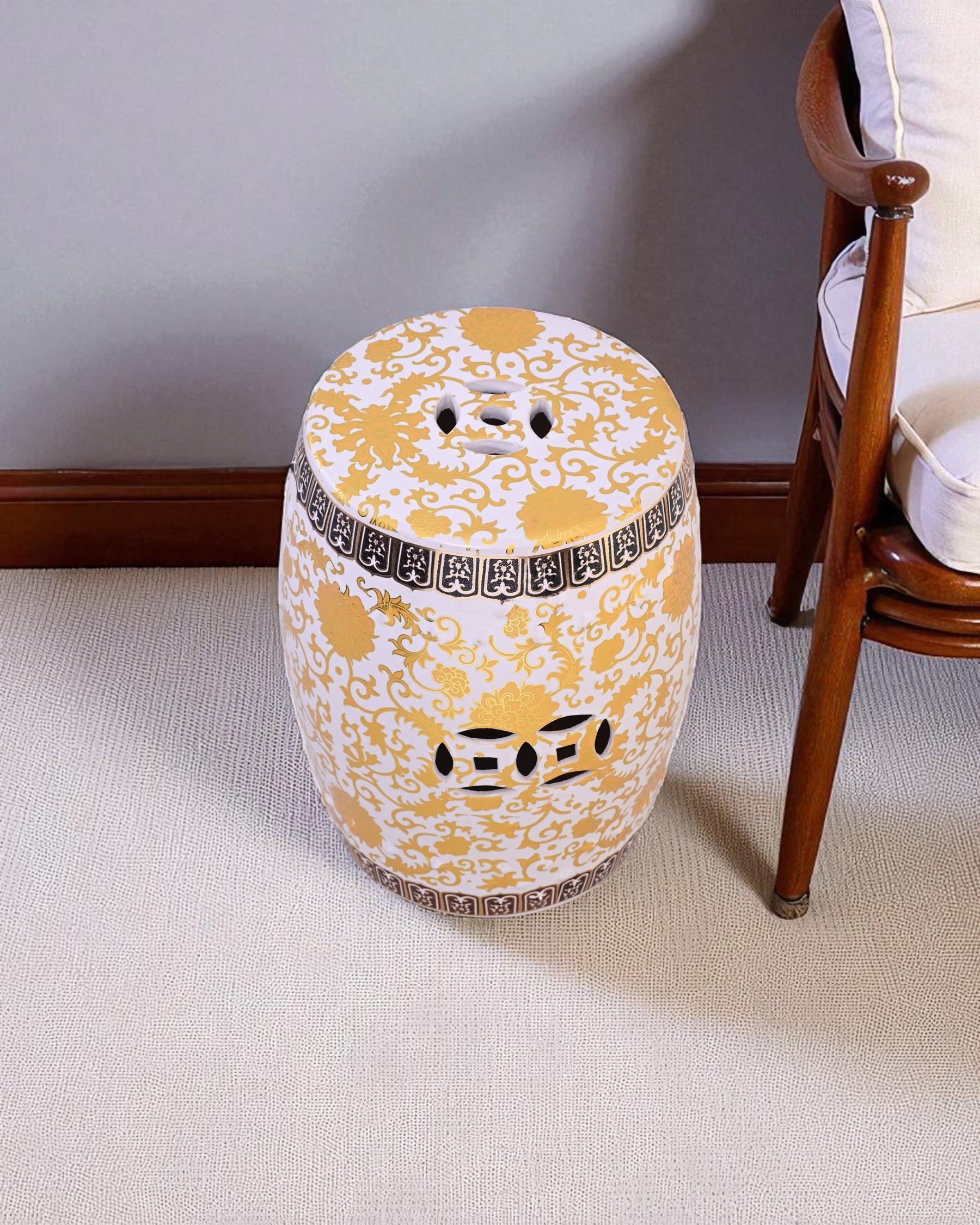 Royal Gold Floral Garden Stool