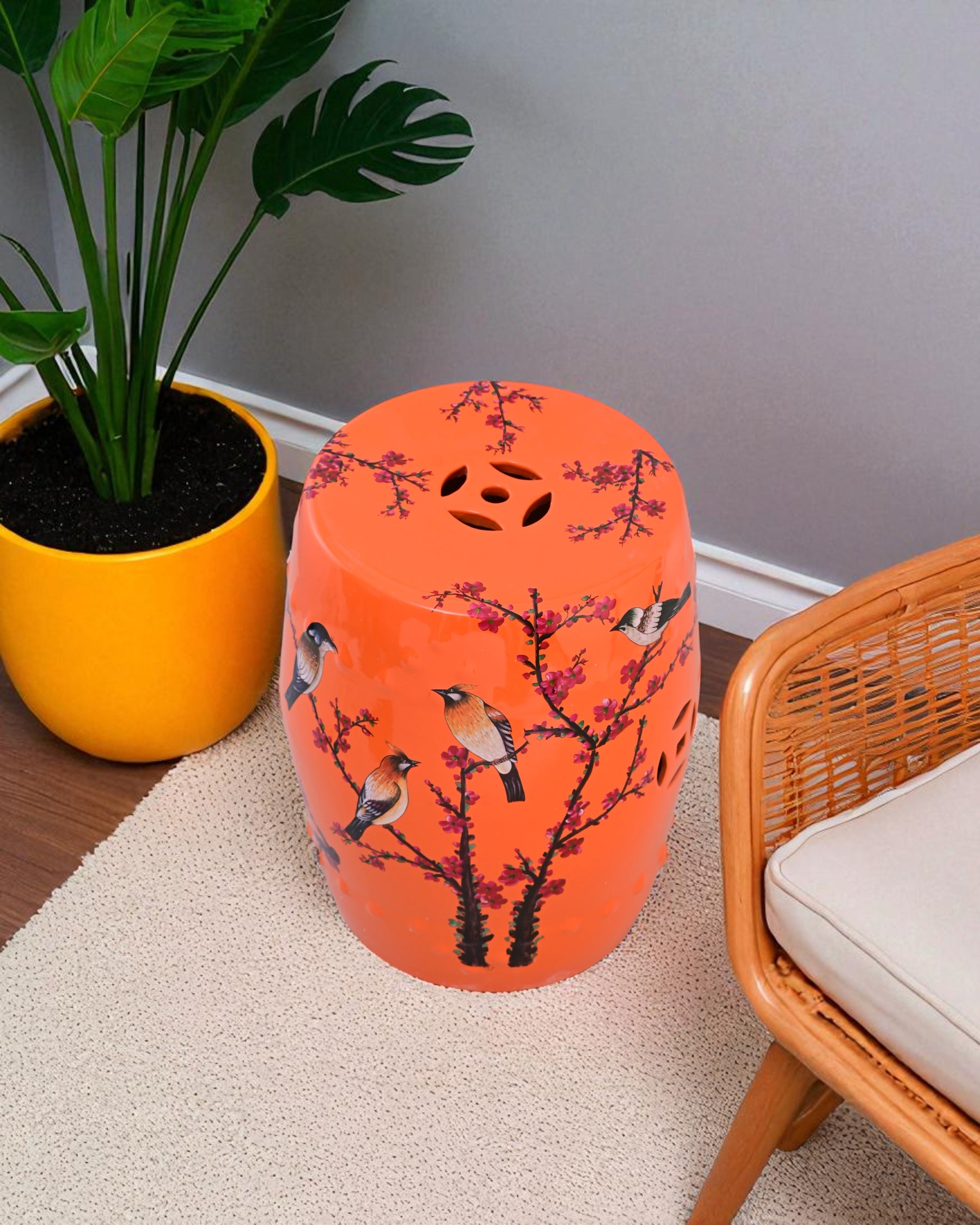 Tangerine Blossom Bird Garden Stool