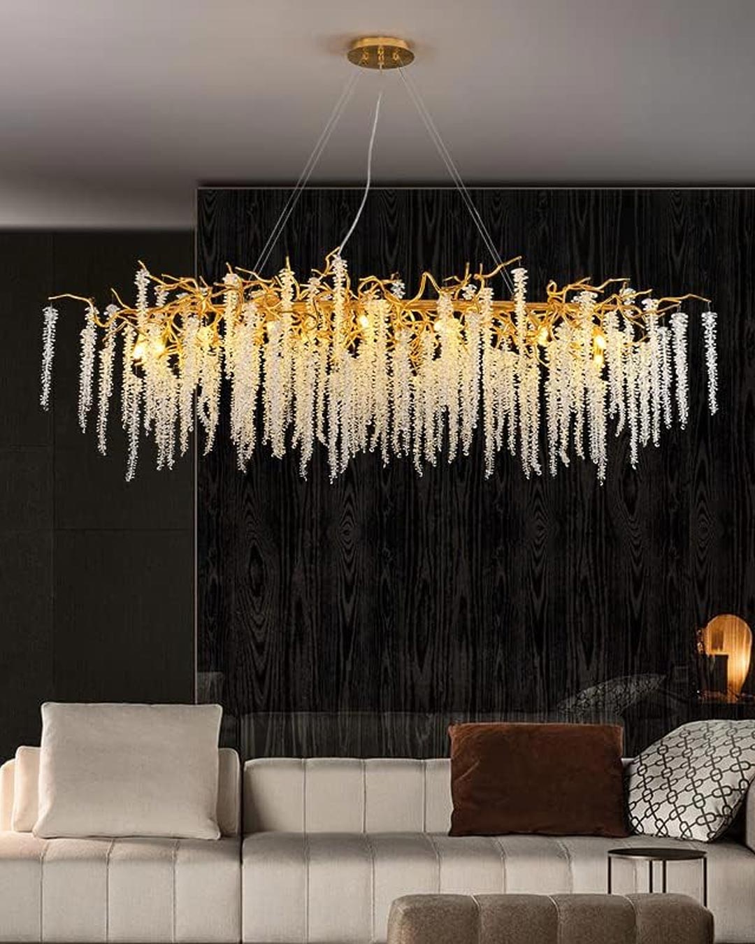 Golden Long Drop Crystal Chandelier - The Decor Kart