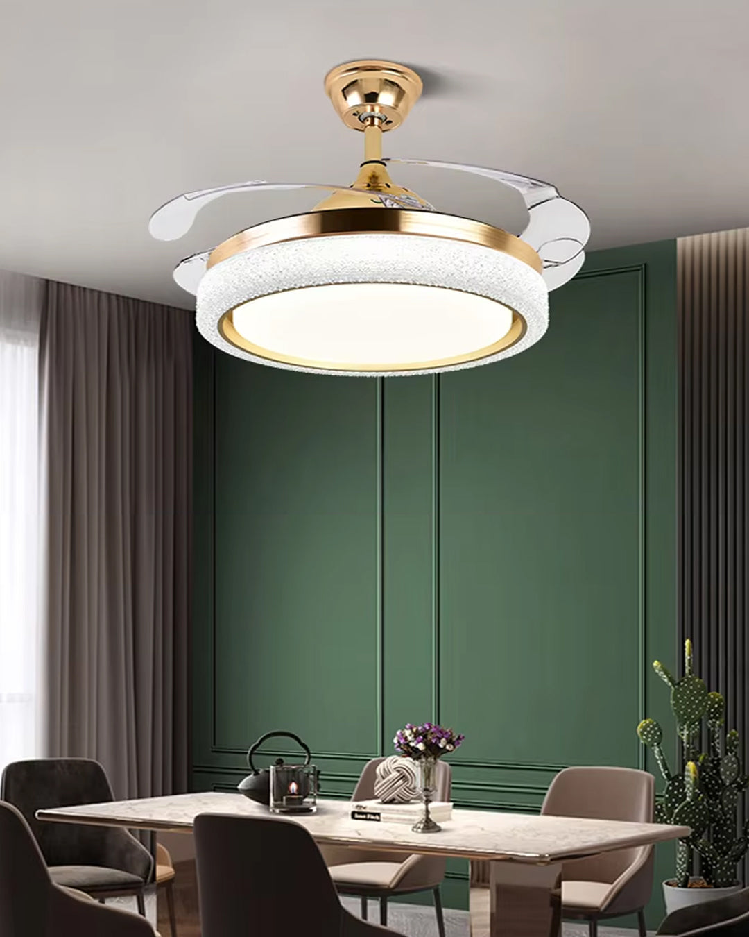 Majestic Glow Retractable Ceiling Fan + Chandelier Light (with Remote Control)