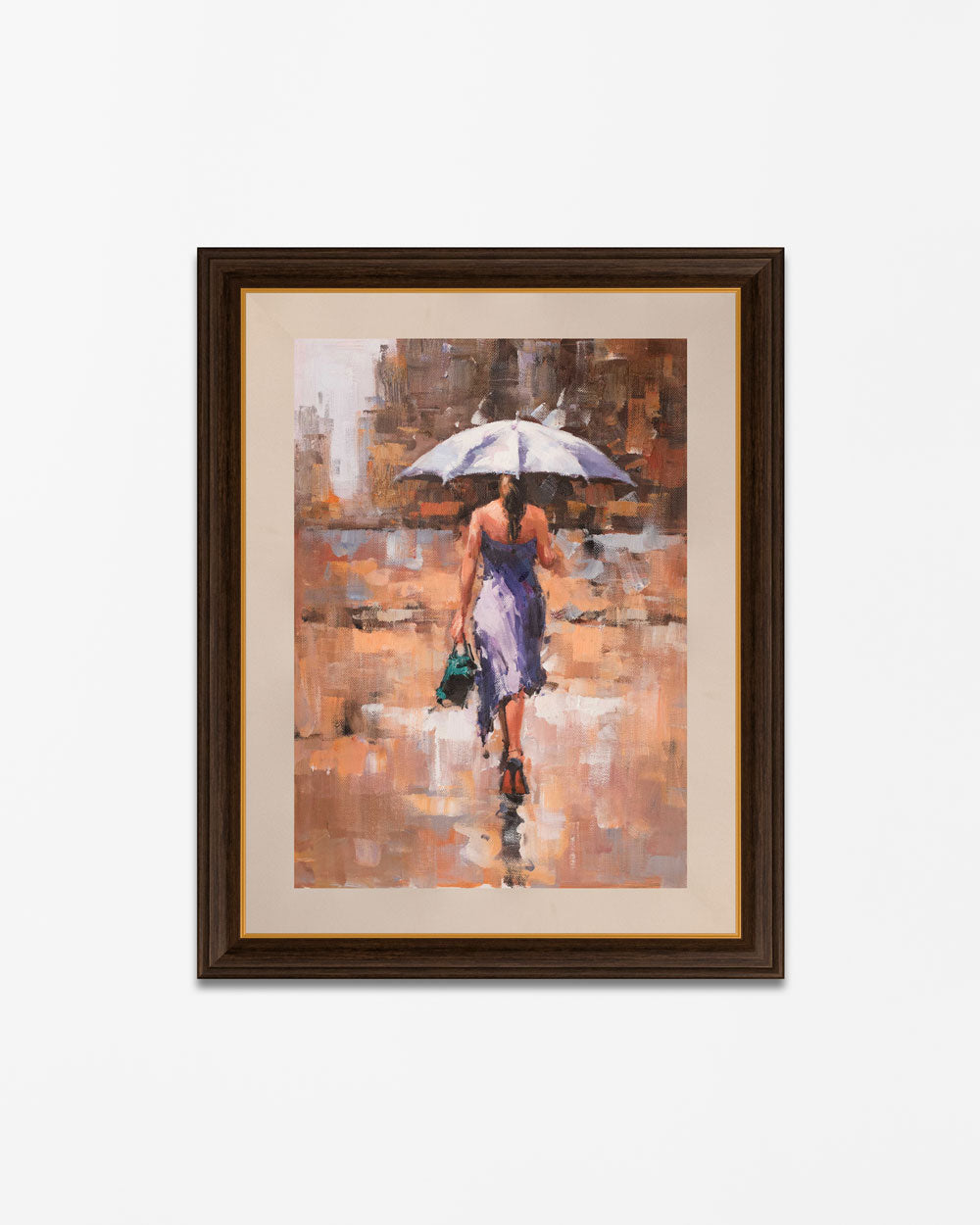 "Woman Walking In The Rain" Handmade Oil Painting 24"x 36" - The Decor Kart