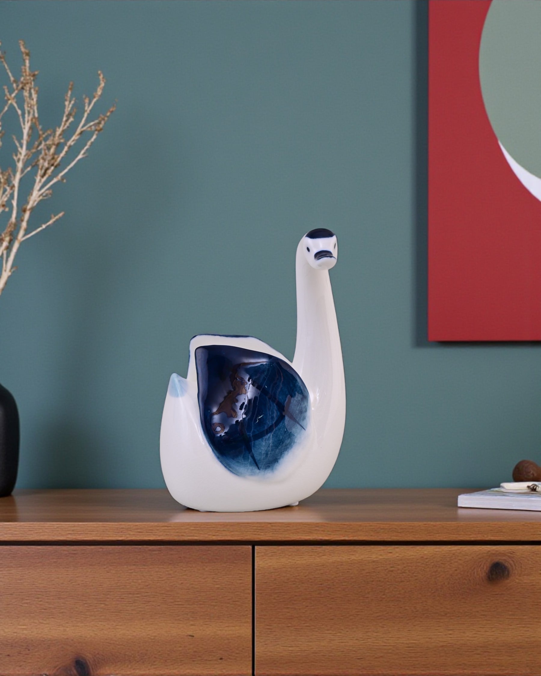 Blue & White Graceful Swan Figurines - Set Of 4