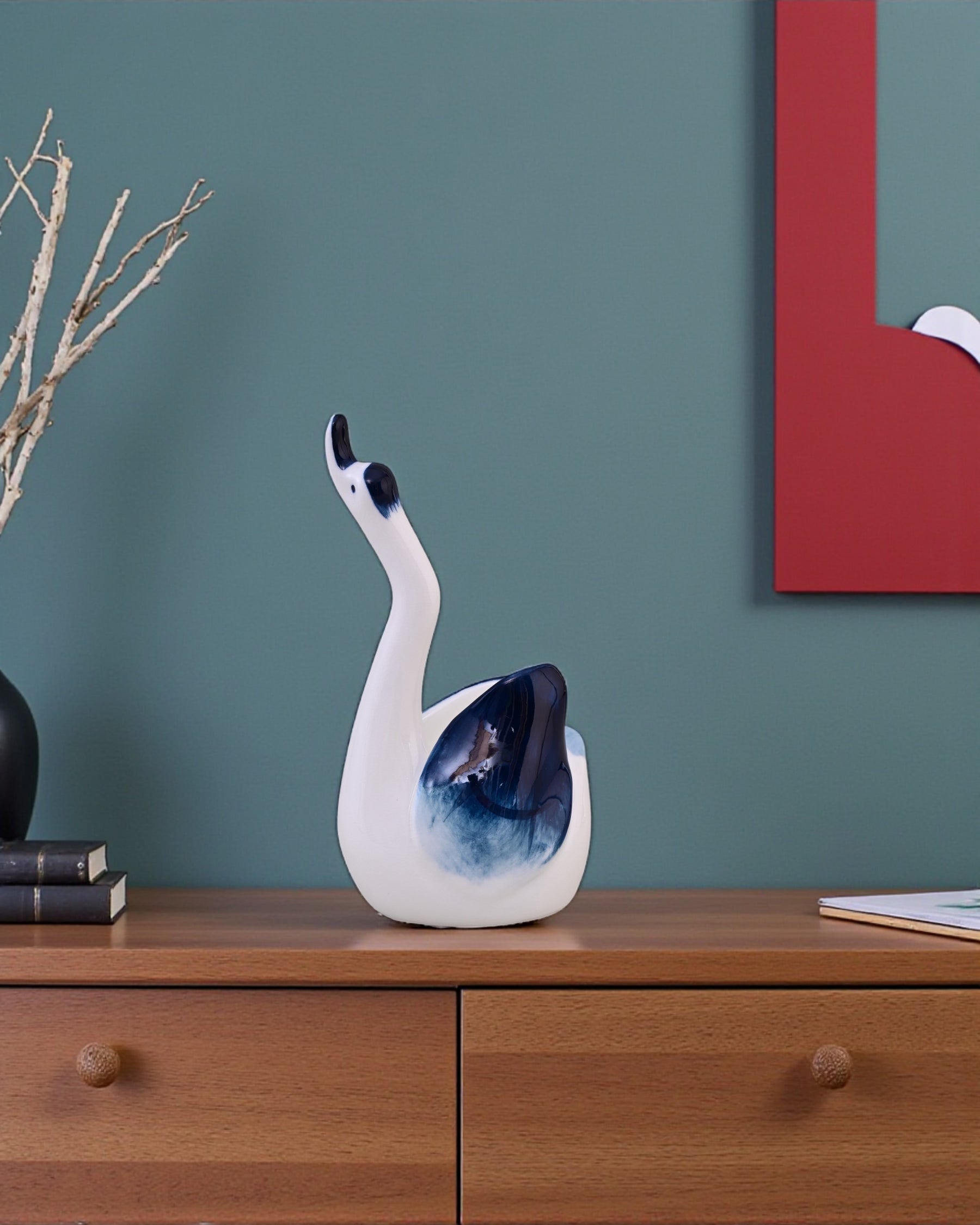 Blue & White Graceful Swan Figurines - Set Of 4