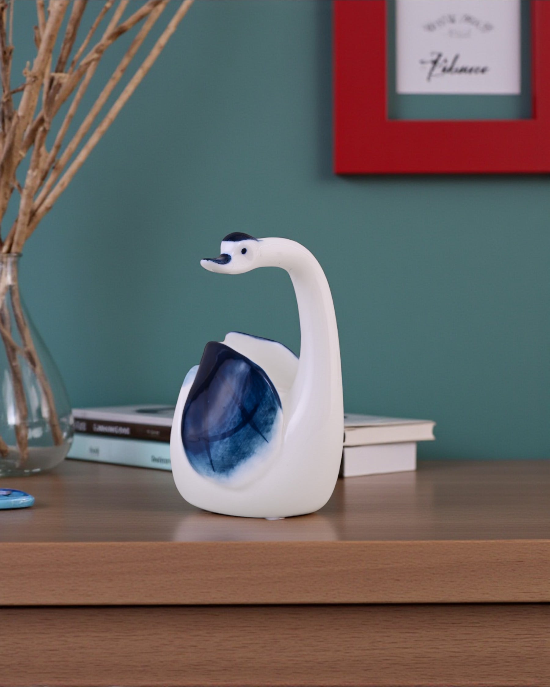 Blue & White Graceful Swan Figurines - Set Of 4