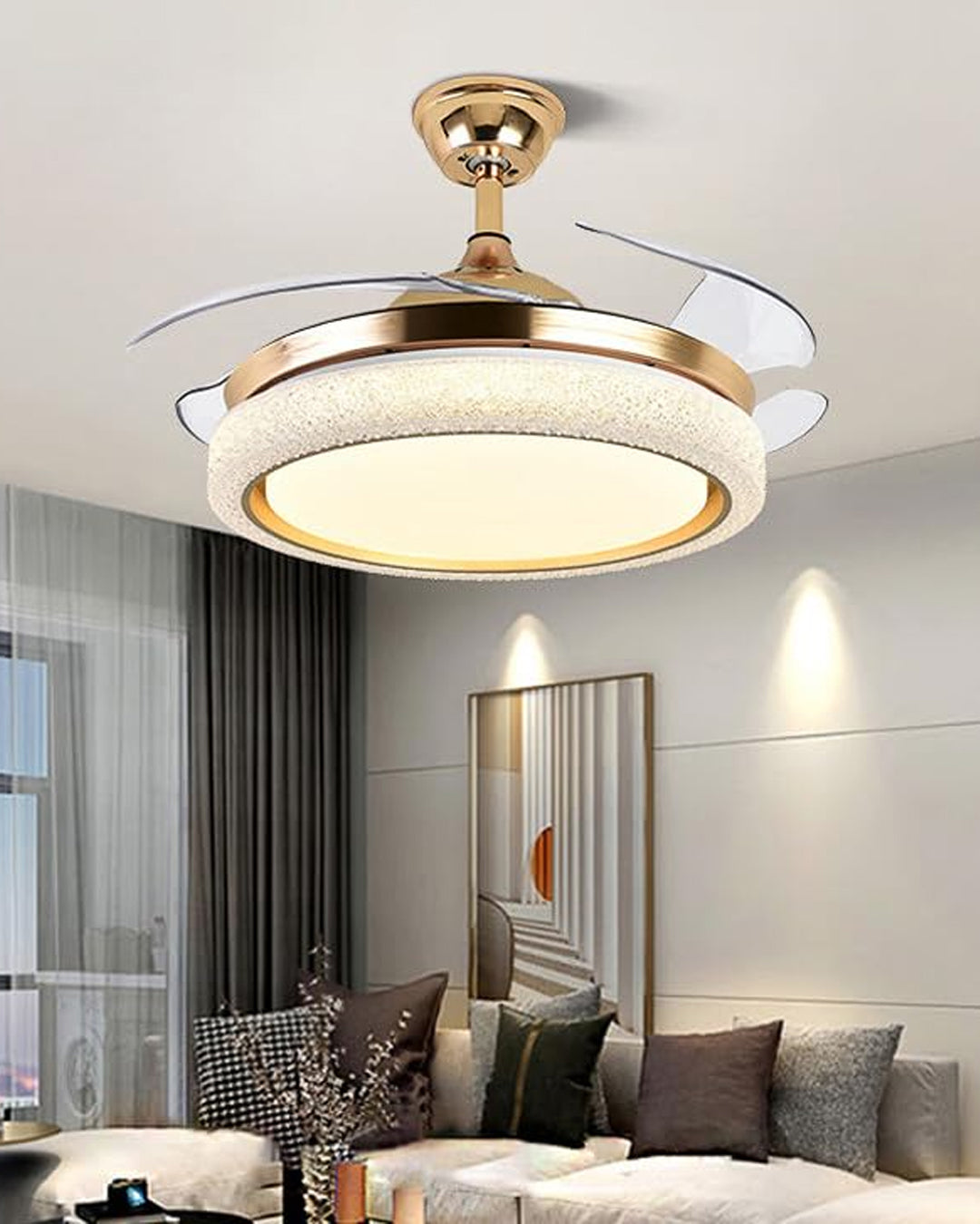 Majestic Glow Retractable Ceiling Fan + Chandelier Light (with Remote Control)