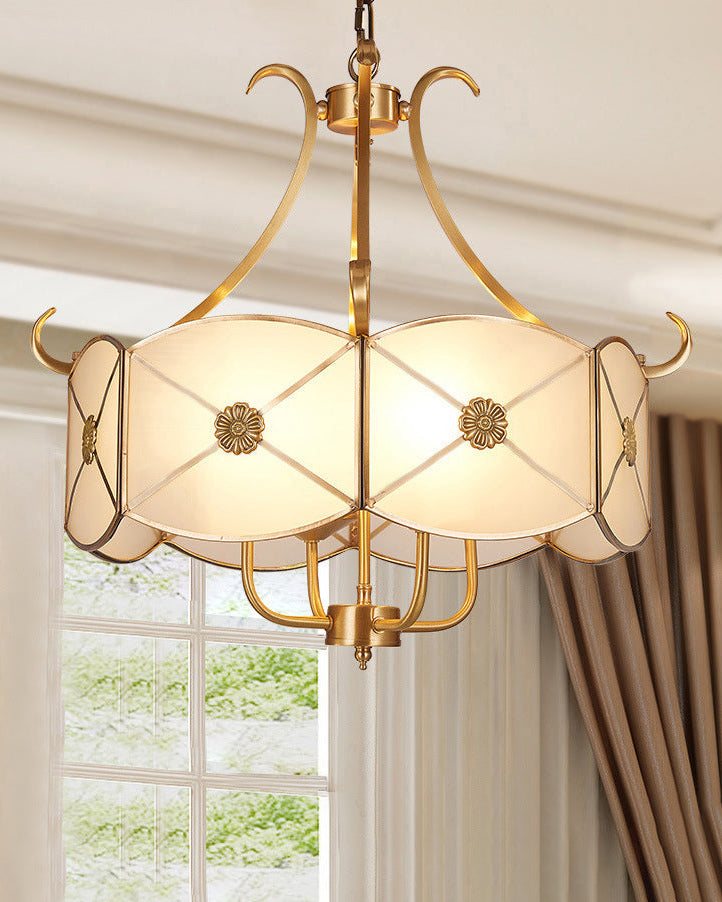 Oriental-Inspired Golden Drum Chandelier