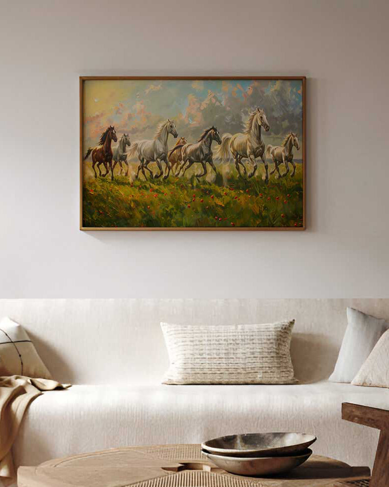 Sapta Ashwa' Freedom in Bloom Vastu Wall Art Print- 24" x 36"