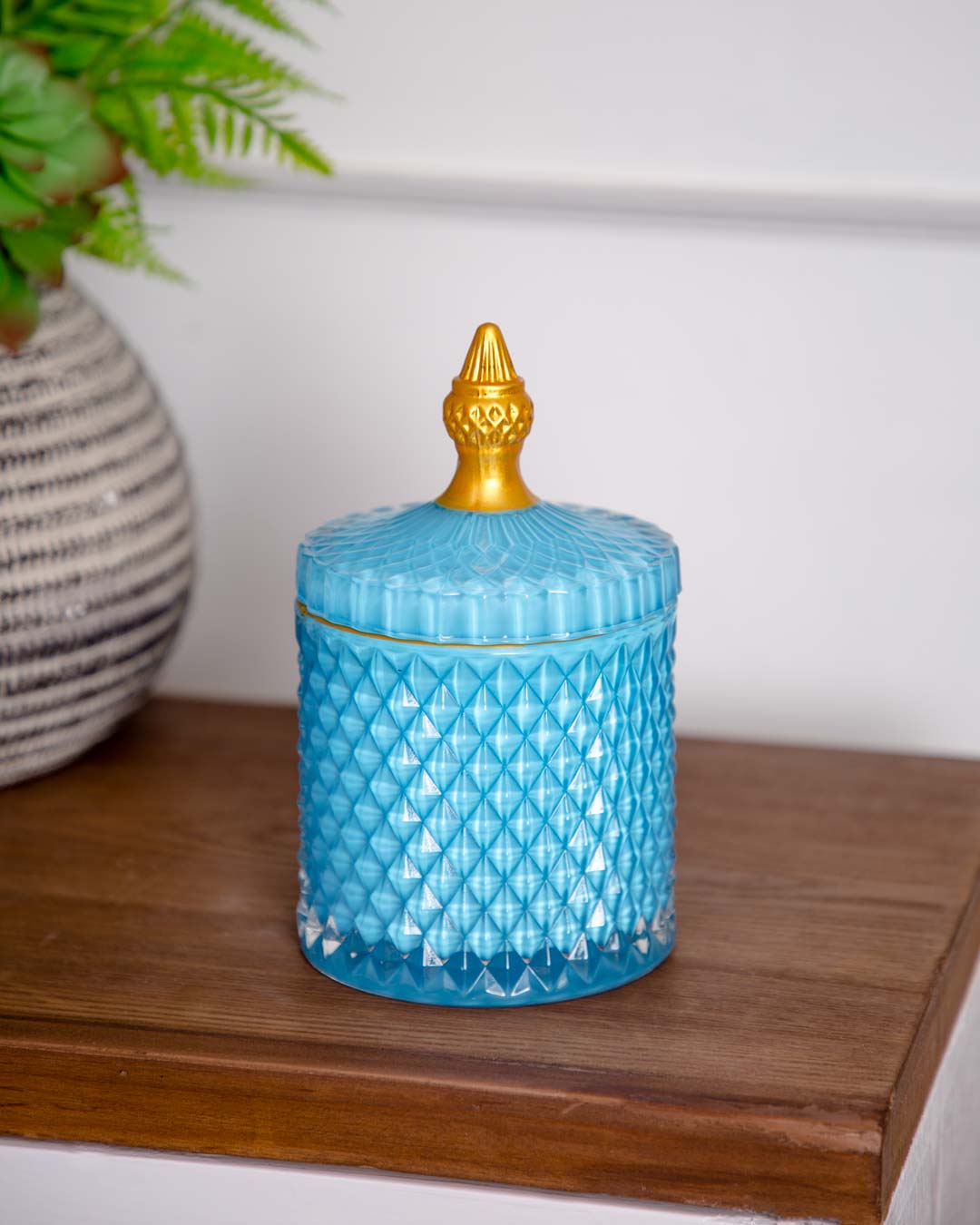 Jewellery Decorative Storage Jar With Lid Blue