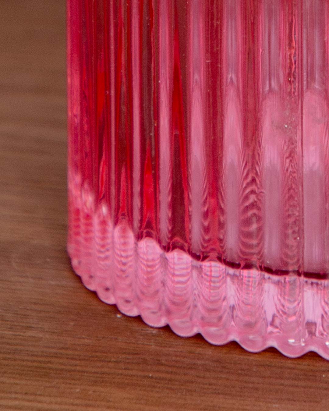 Ruby Ribbed Glass Storage Jar - Pink