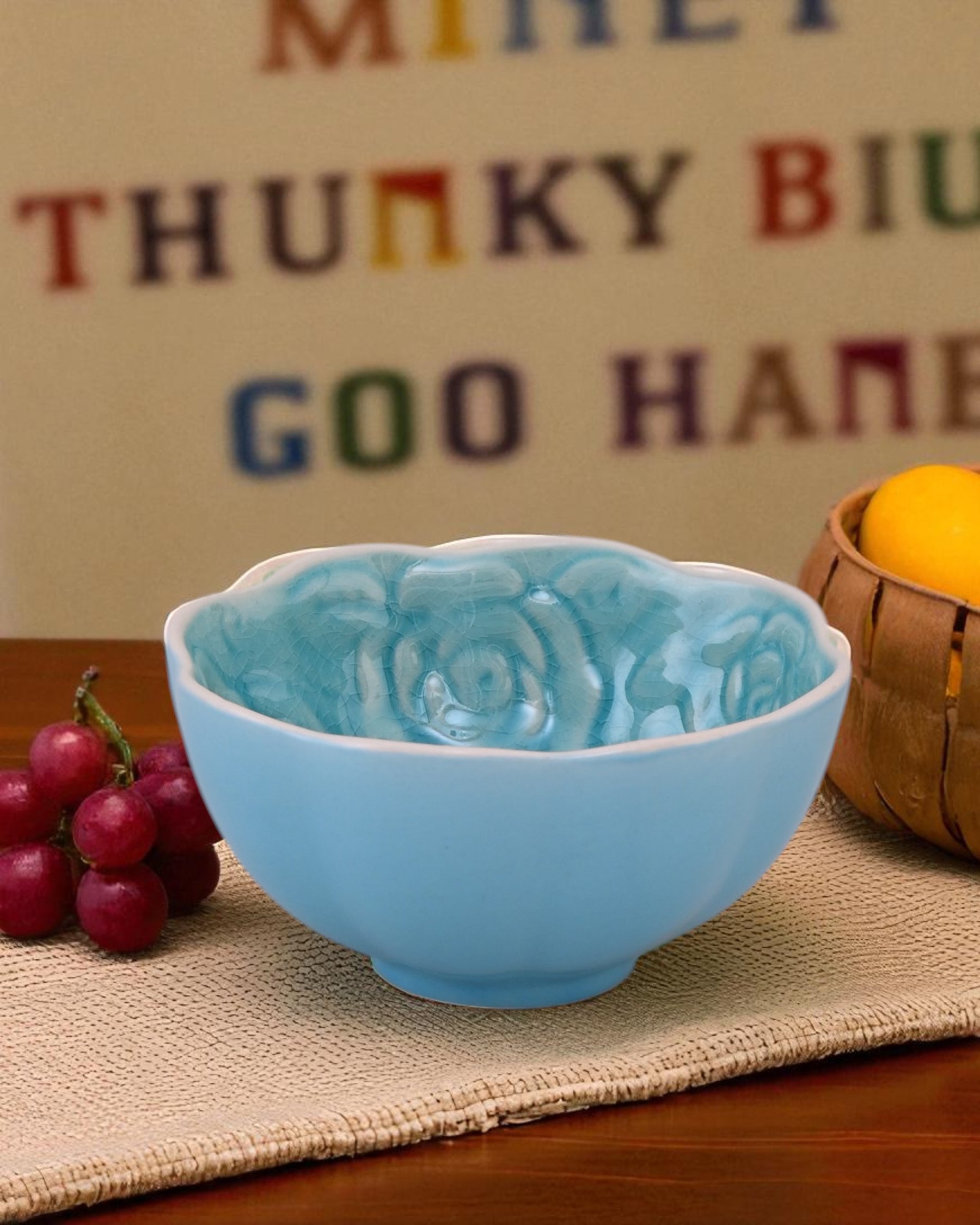 Rosé Bloom Embossed Ceramic Bowl - Set Of 4