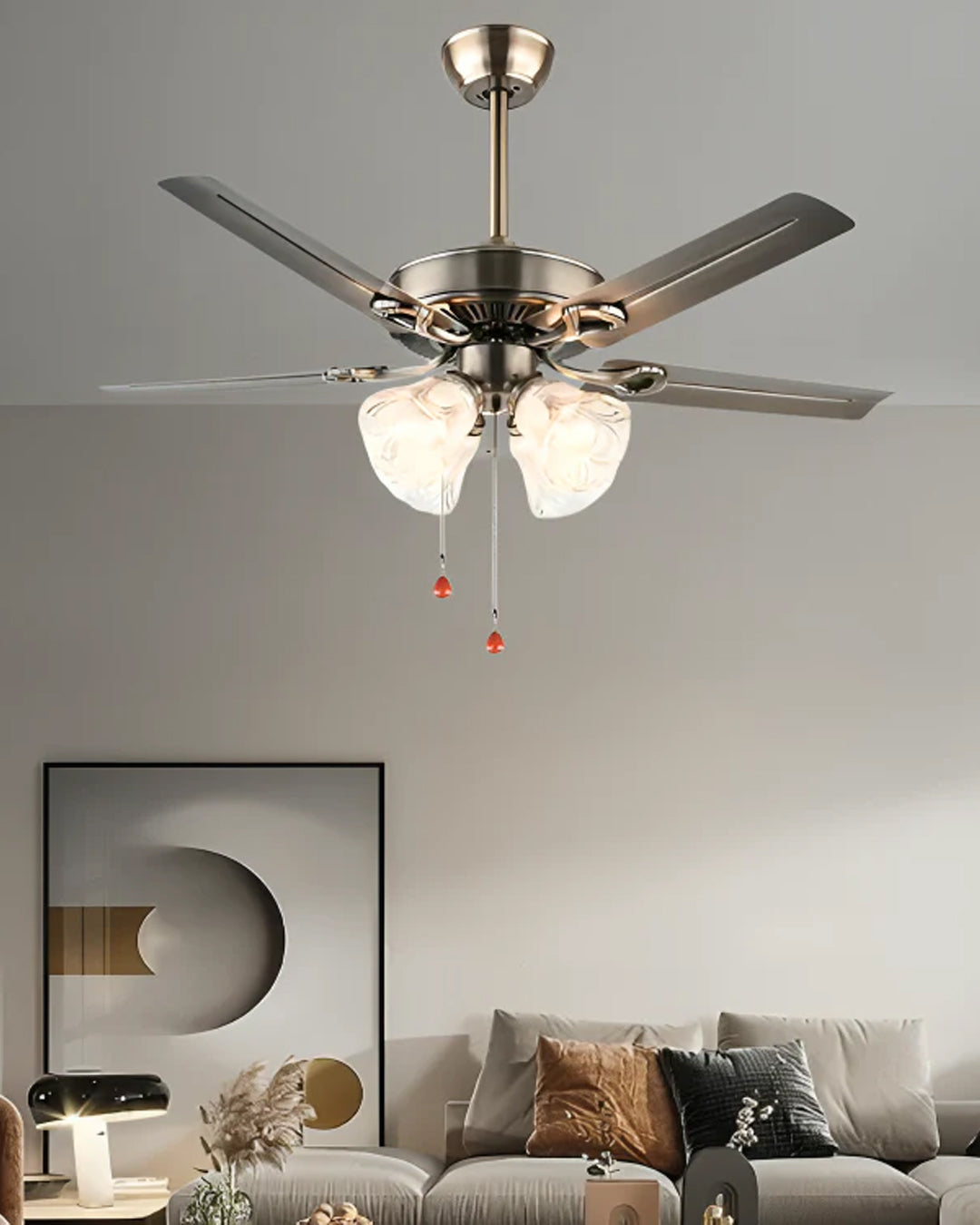 Vintage Rose Glass Ceiling Fan with Lights