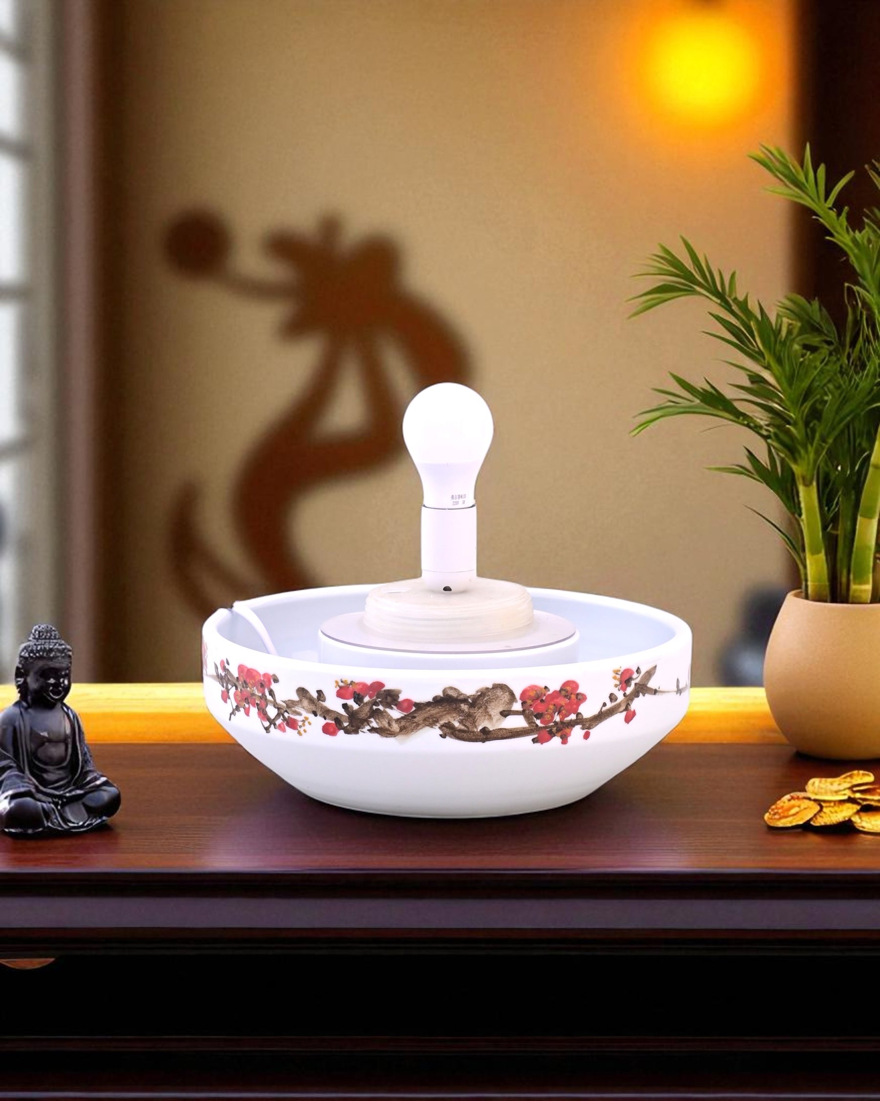 Red Blossom Harmony Ceramic Fountain Lamp