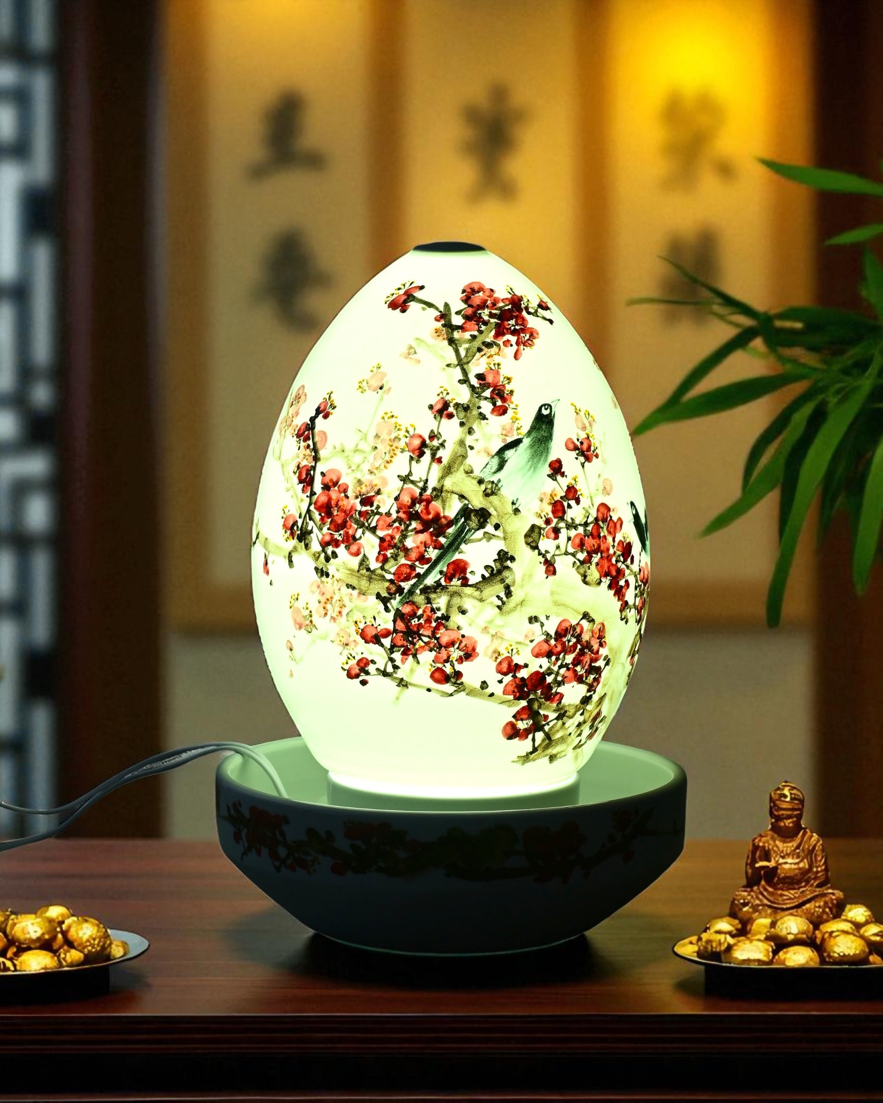 Red Blossom Harmony Ceramic Fountain Lamp