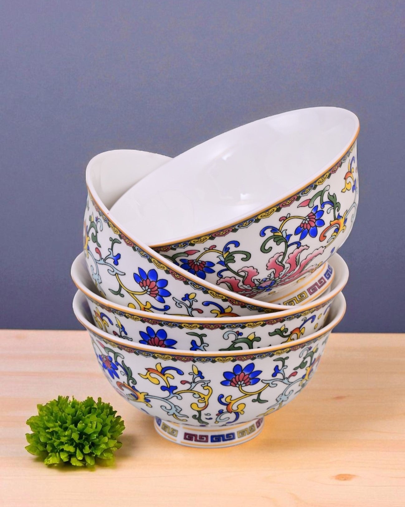 Traditional Floral Ceramic Katori - Set Of 6