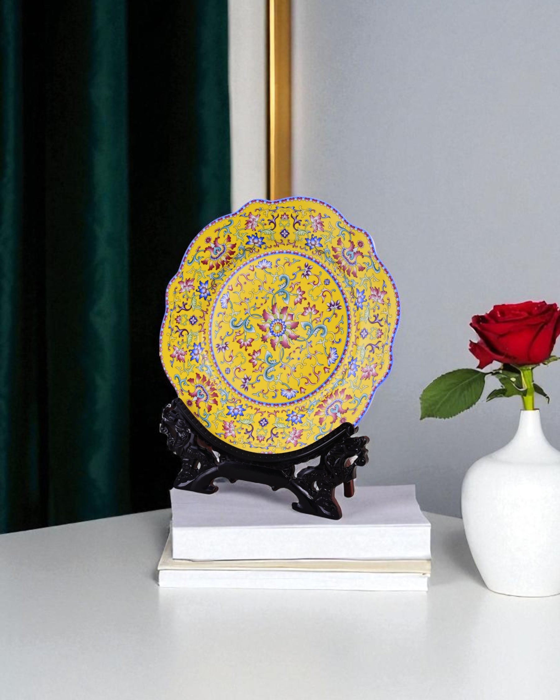 Royal Floral Enamel Decorative Plate - Yellow 6"