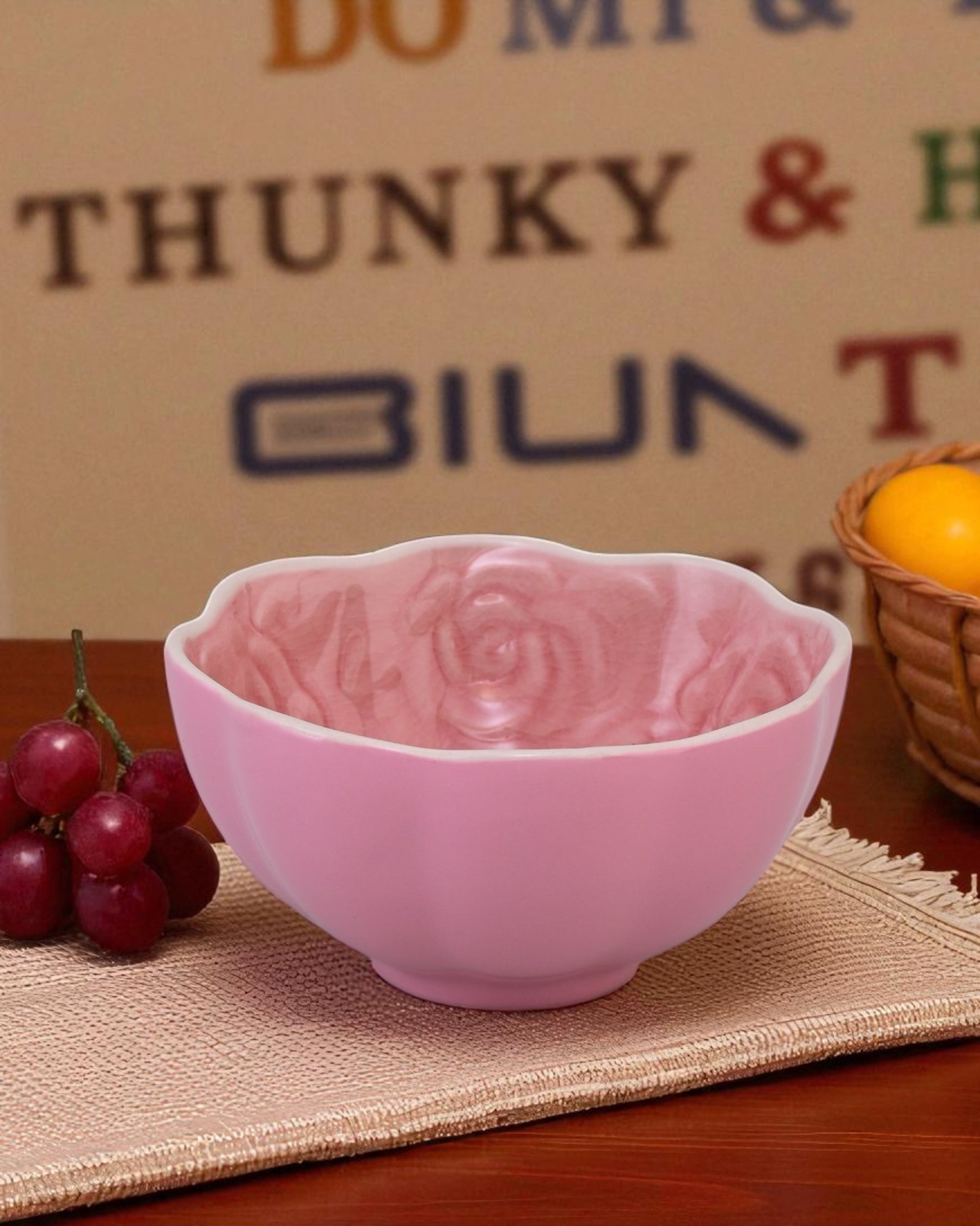 Rosé Bloom Embossed Ceramic Bowl - Set Of 4