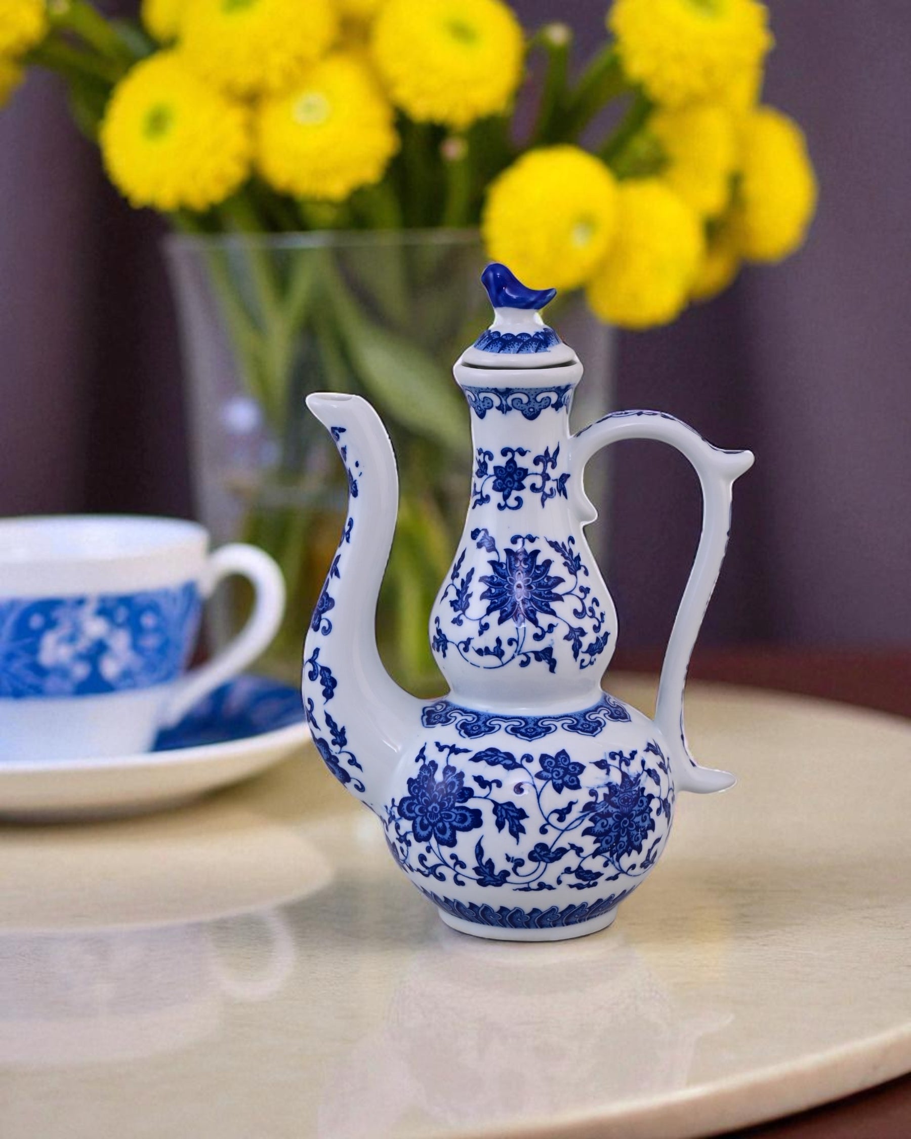 Blue & White Floral Pitcher Vase