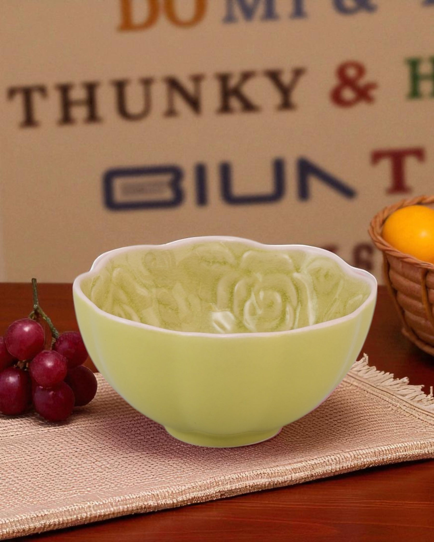 Rosé Bloom Embossed Ceramic Bowl - Set Of 4