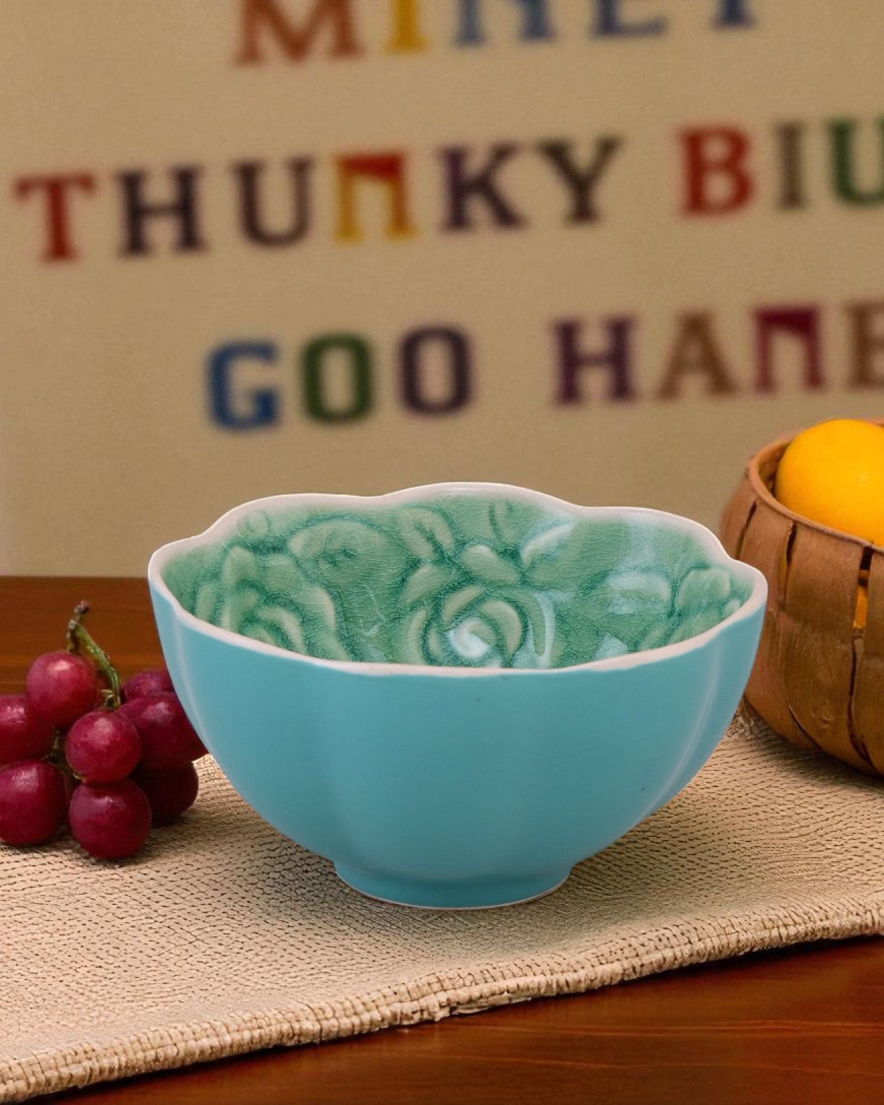 Rosé Bloom Embossed Ceramic Bowl - Set Of 4