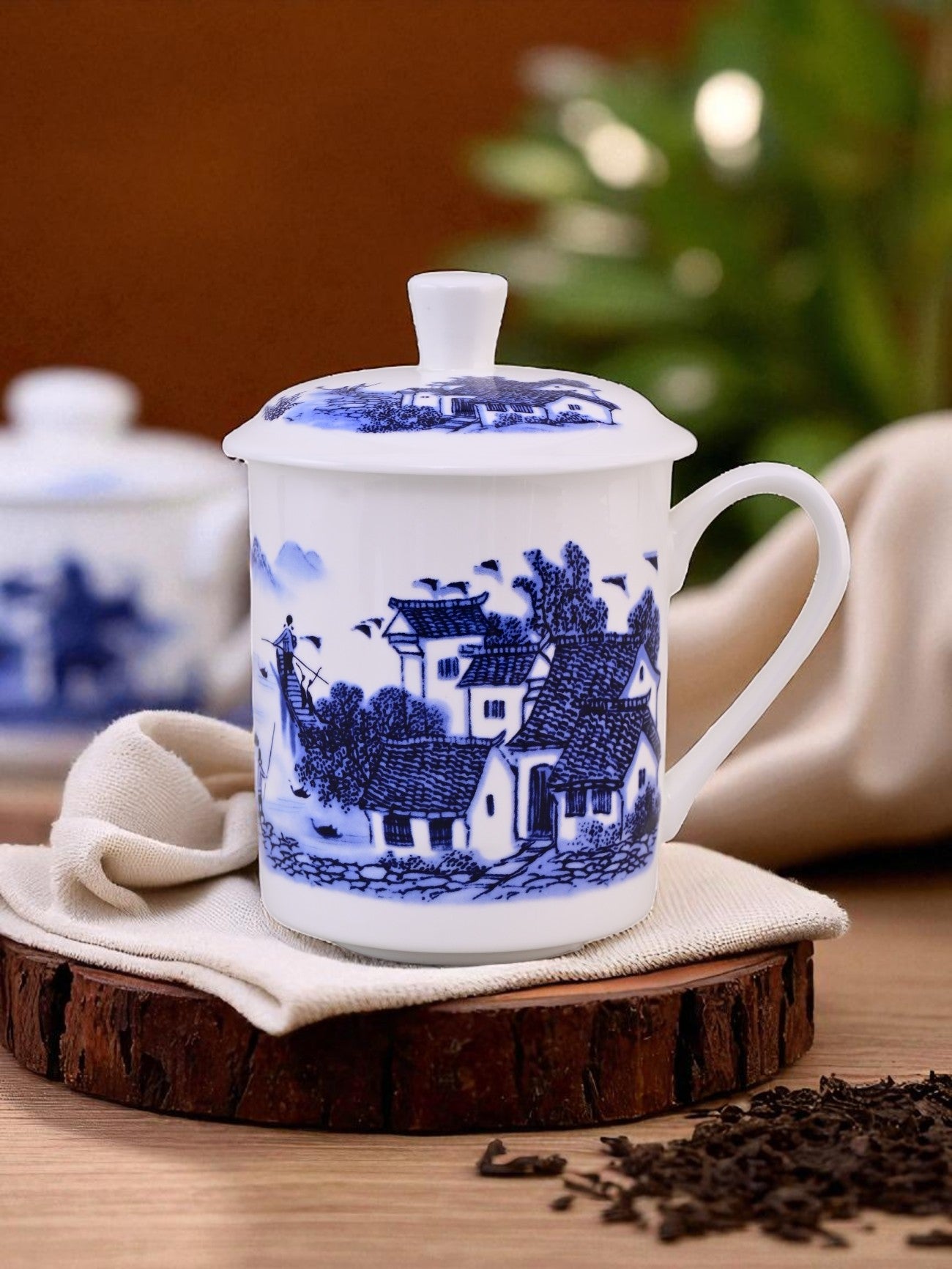 'Blue Cottage' Fine Porcelain Mug
