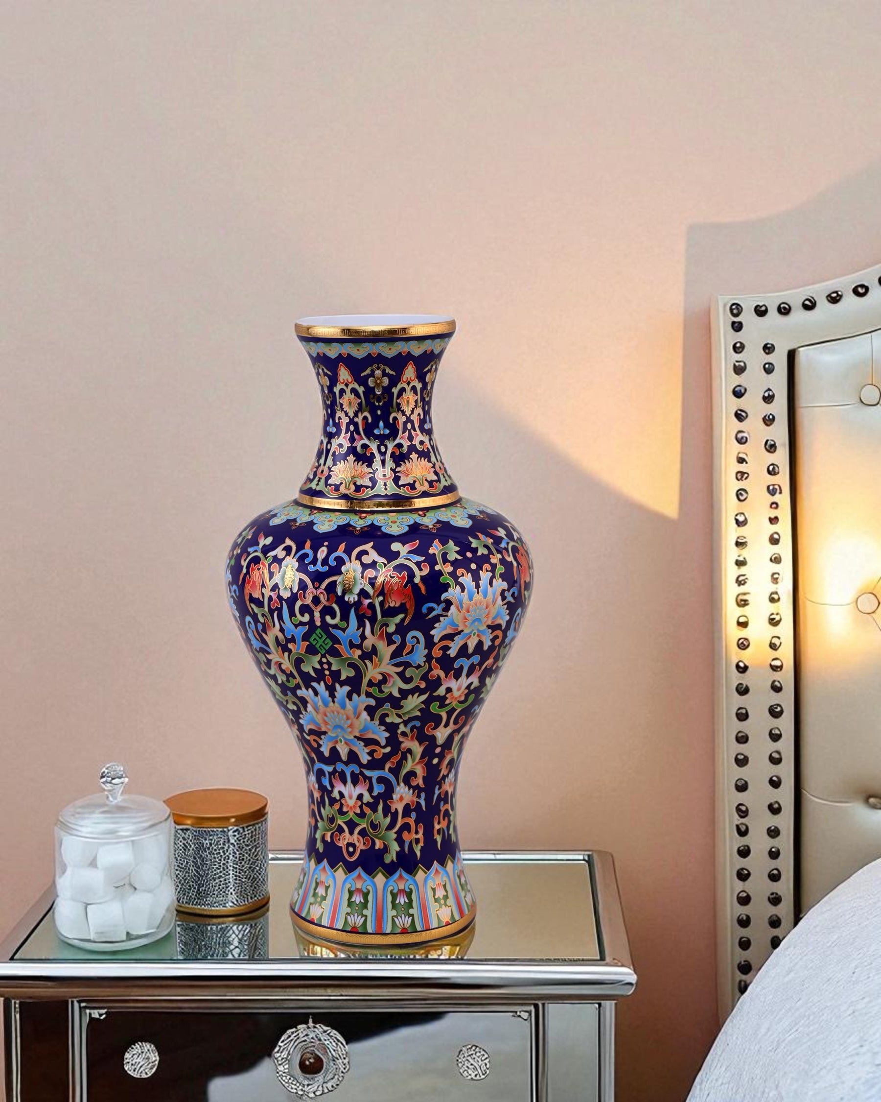 Majestic Enamel Cloisonne Flower Vase - Blue