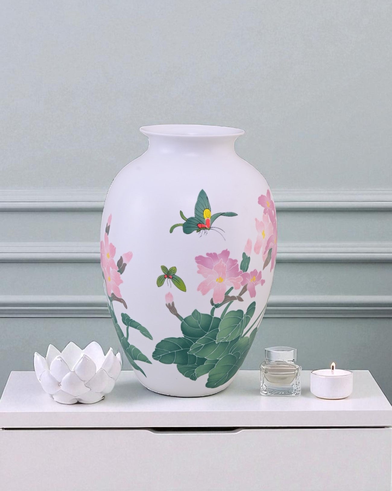 Fencai Pink Blossom Bone China Vase