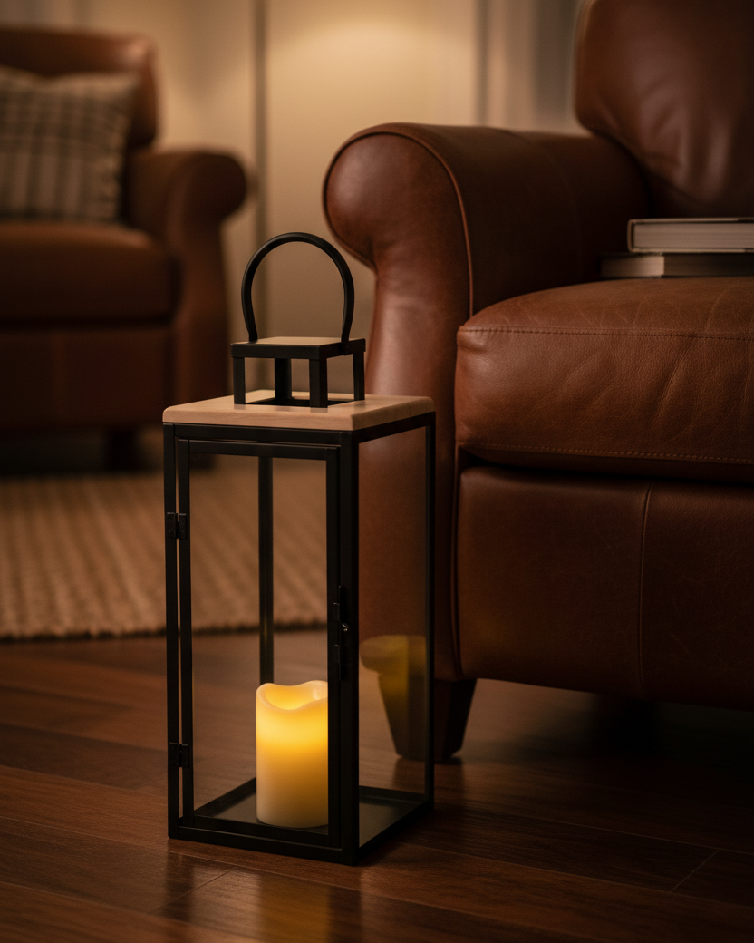 Black Frame Elegance Candle Lantern