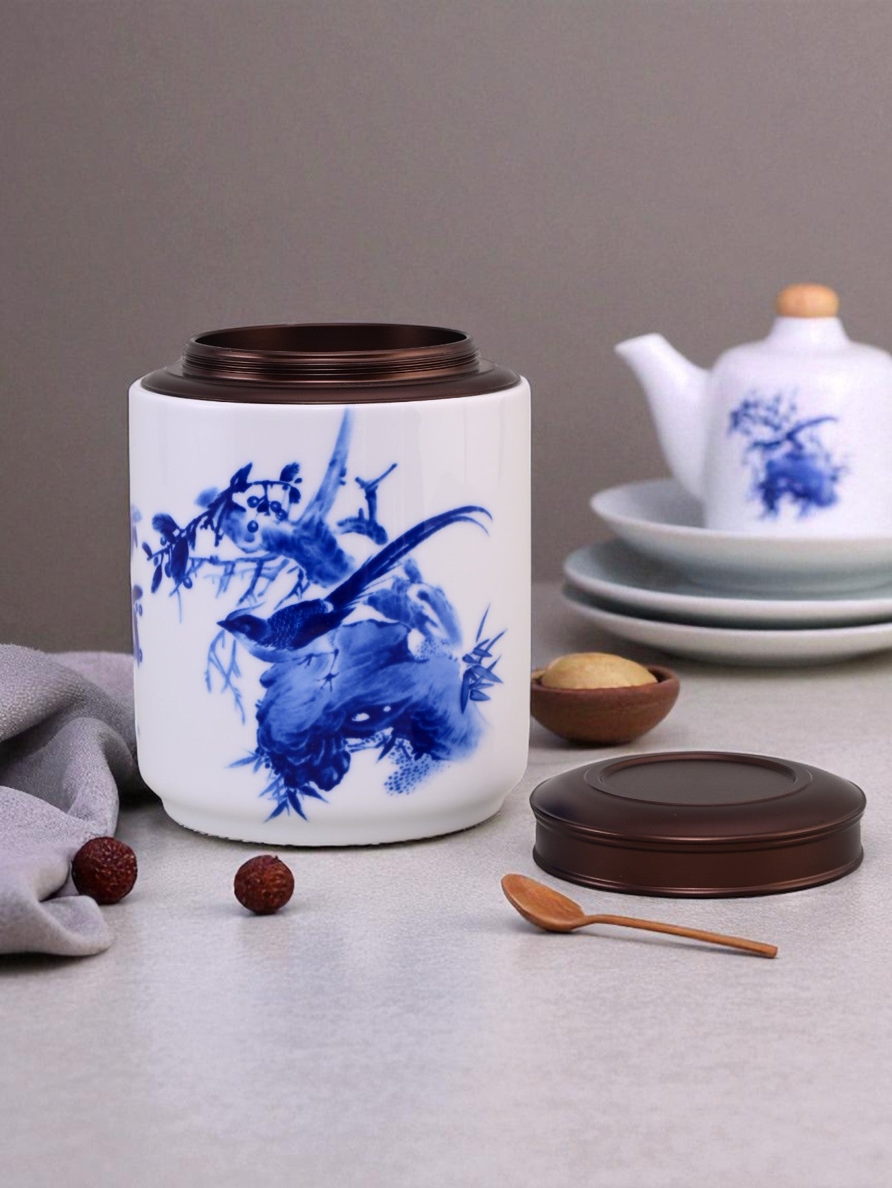 Songbird Blue & White Porcelain Storage Jar