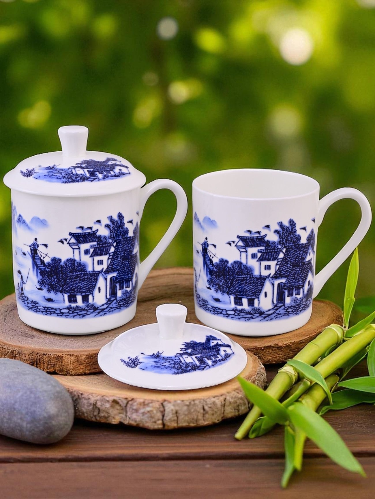 'Blue Cottage' Fine Porcelain Mug