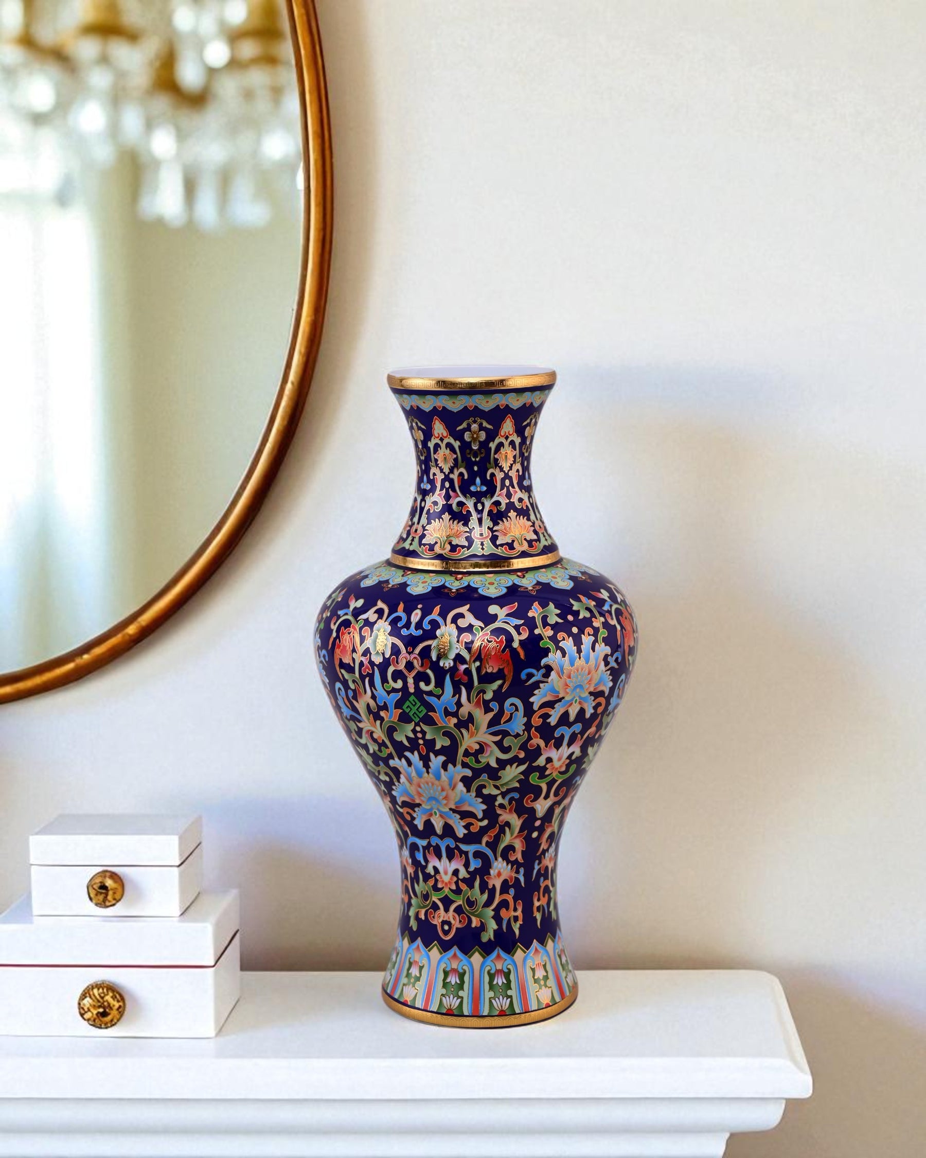 Majestic Enamel Cloisonne Flower Vase - Blue