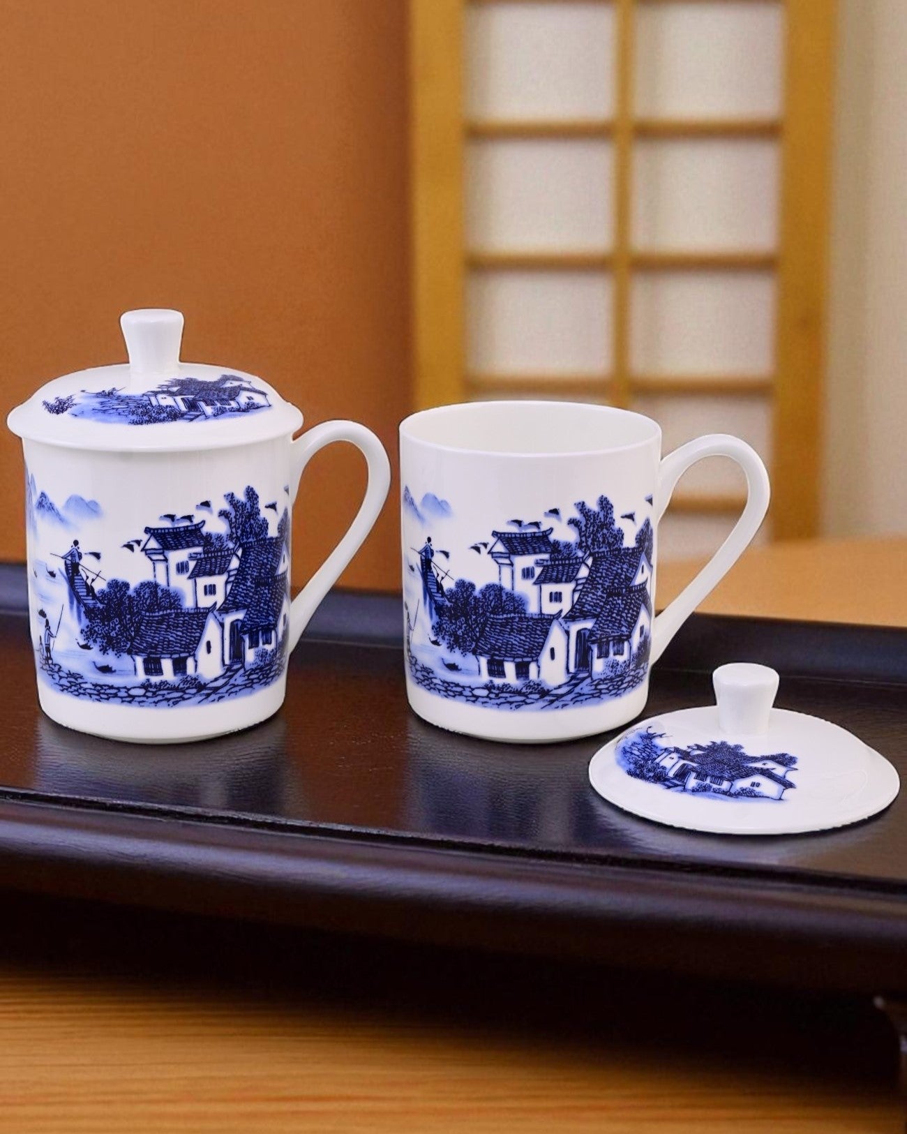 'Blue Cottage' Fine Bone China Mug