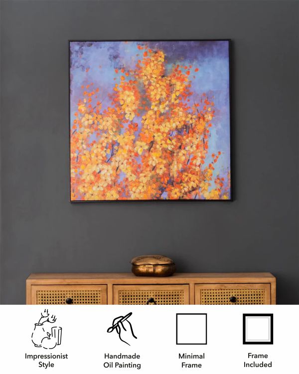 Yellow Floral Semi Hand-made Wall Art - 32*32 Inch - The Decor Kart