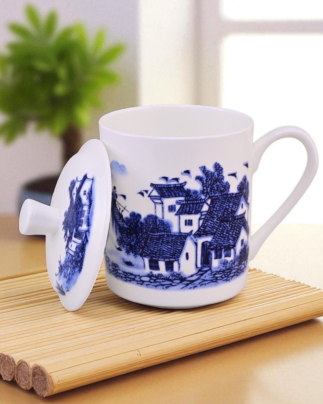 'Blue Cottage' Fine Bone China Mug