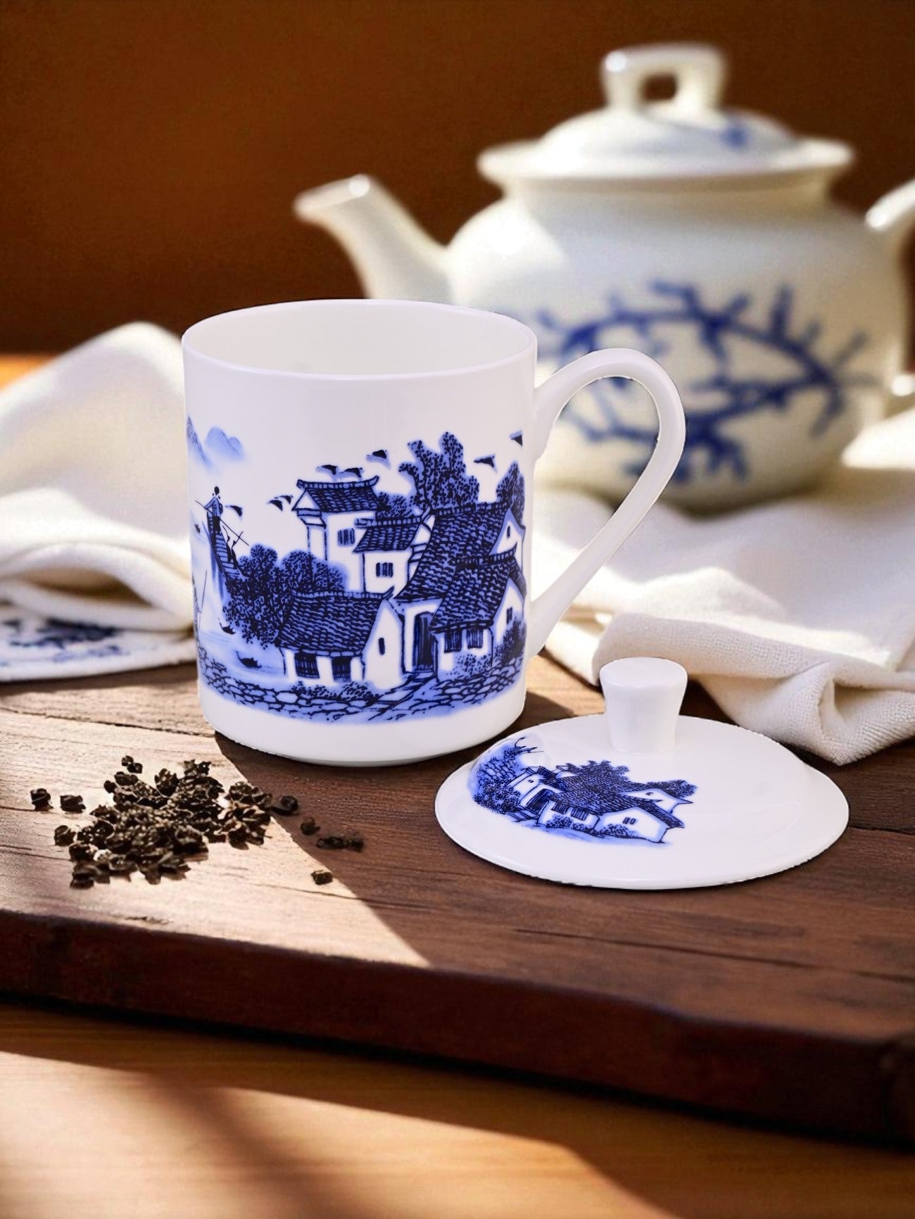 'Blue Cottage' Fine Porcelain Mug