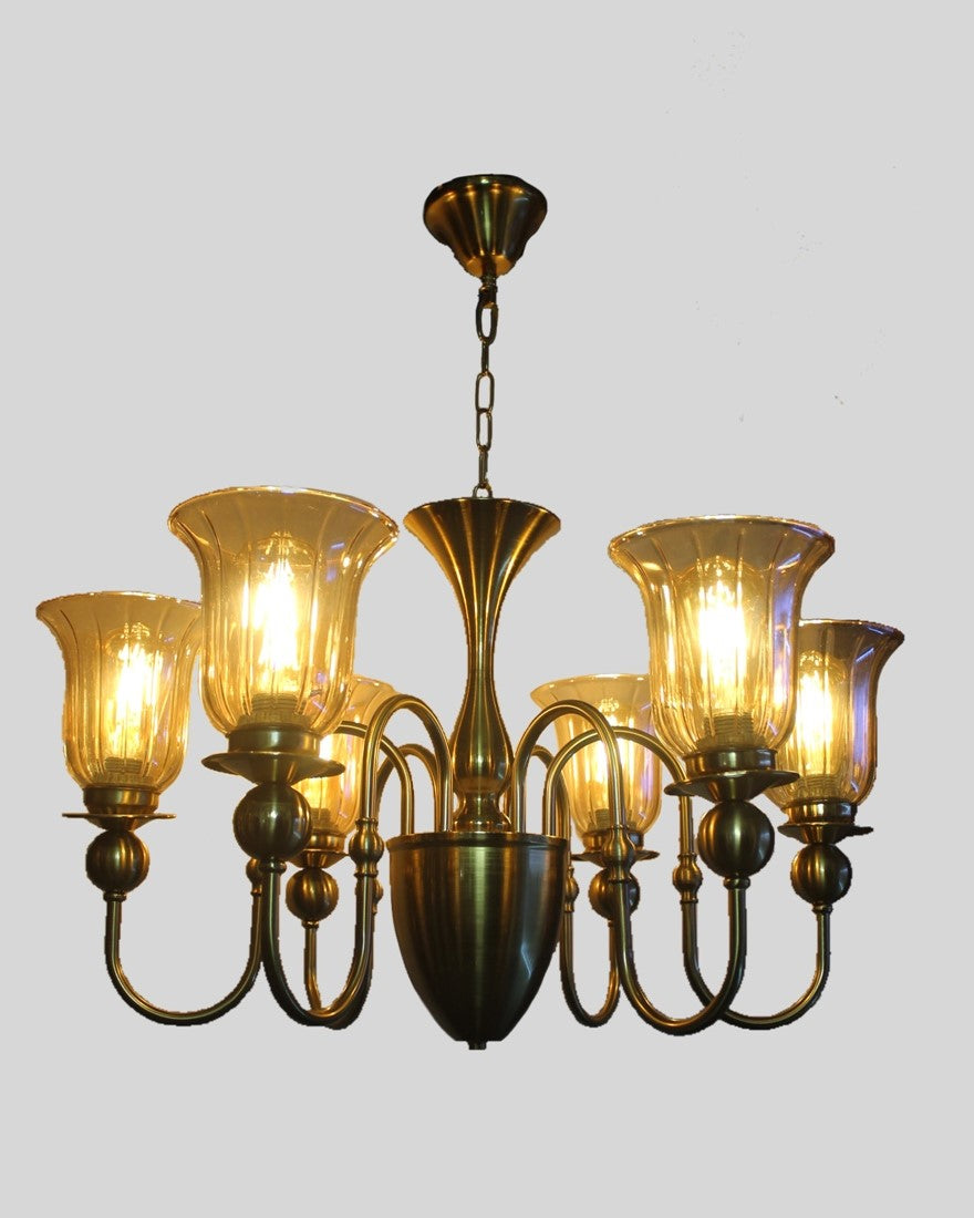 Traditional with Floral Glass Shades Chandelier - 6 Bulbs