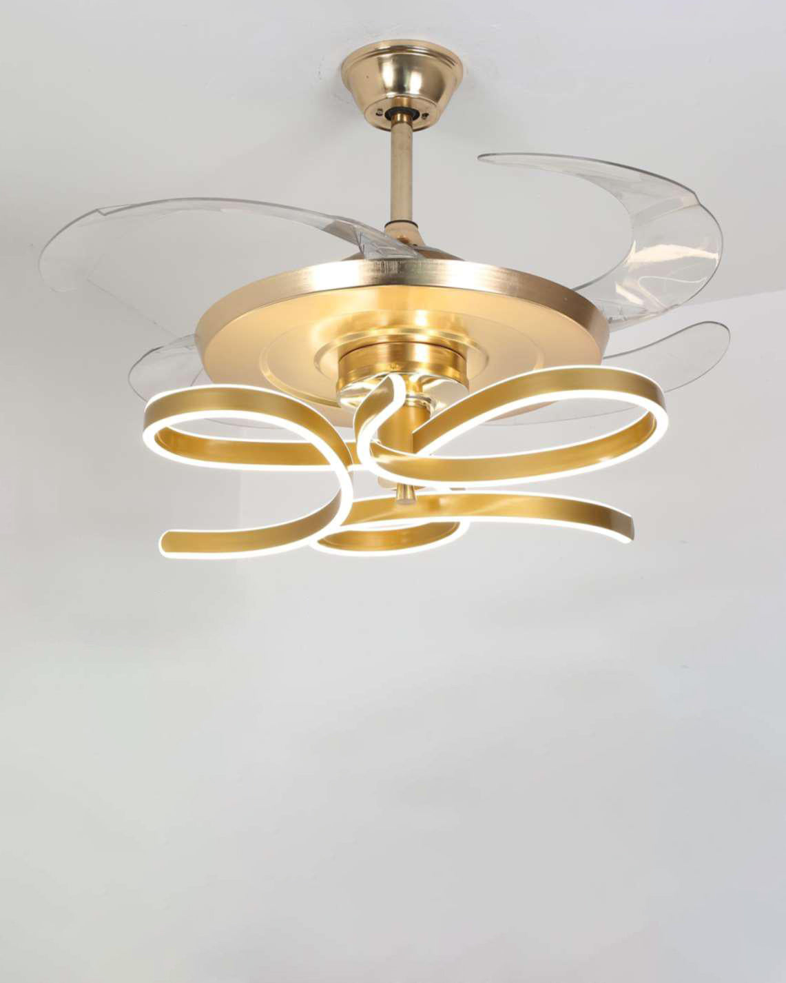 Golden Bloom Retractable Ceiling Fan + Chandelier Light (with Remote Control)