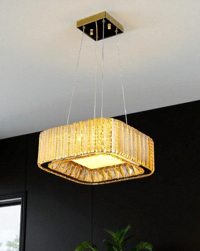 Golden Square Crystal Panel Chandelier