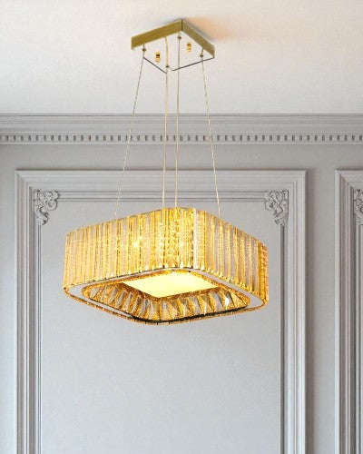 Golden Square Crystal Panel Chandelier