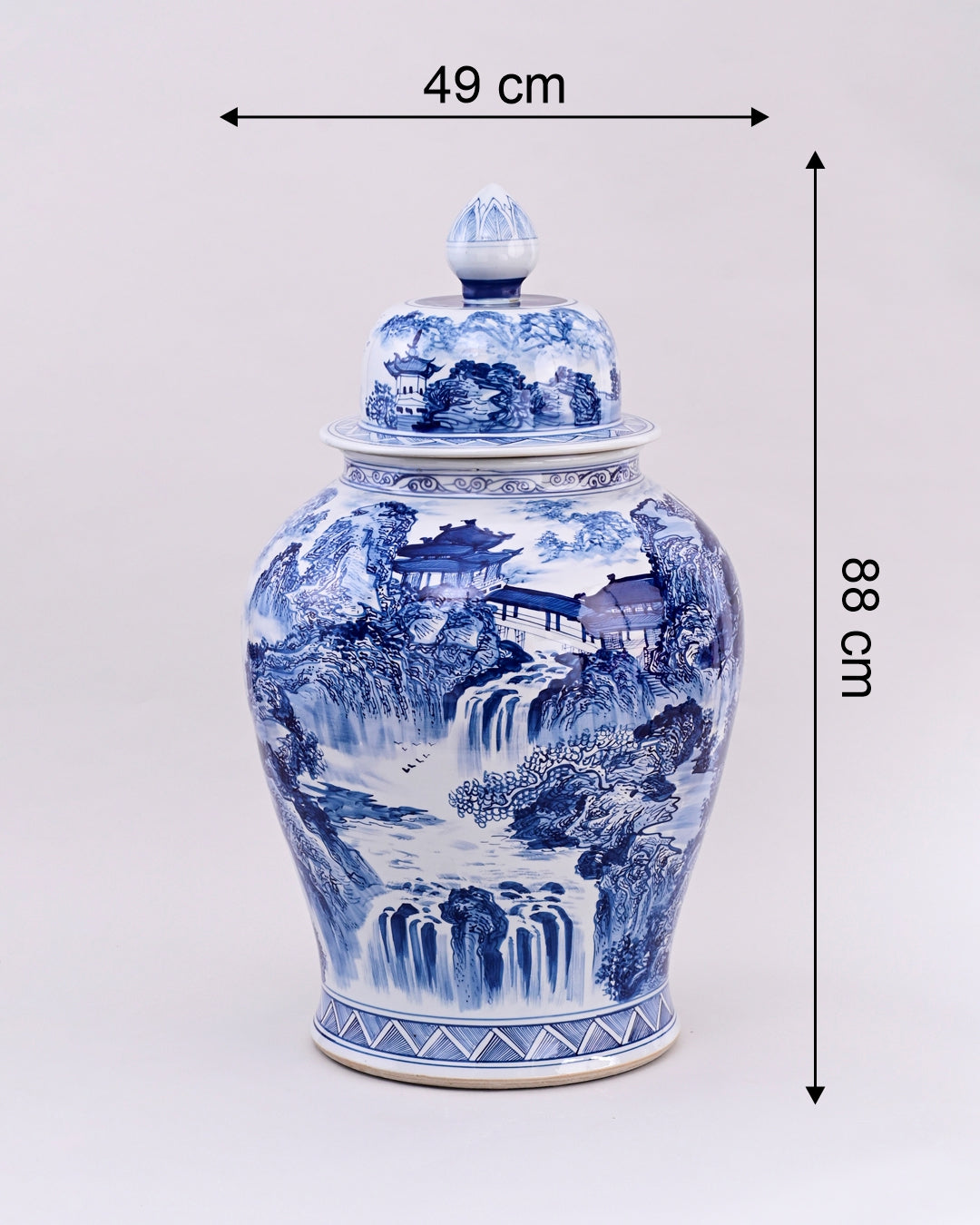 Majestic Waterfalls Blue & White Temple Jar - 88cm