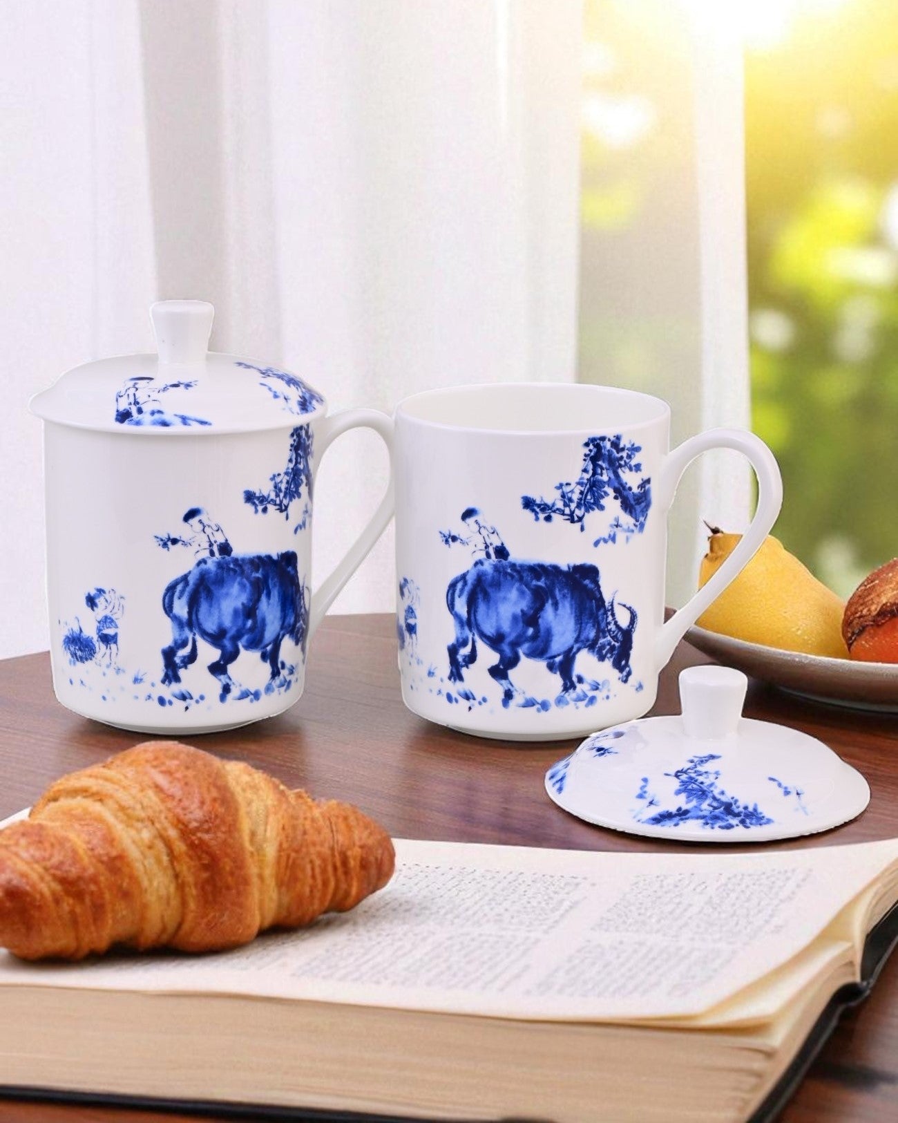'Artistic Blue Bull' Fine Bone China Mug