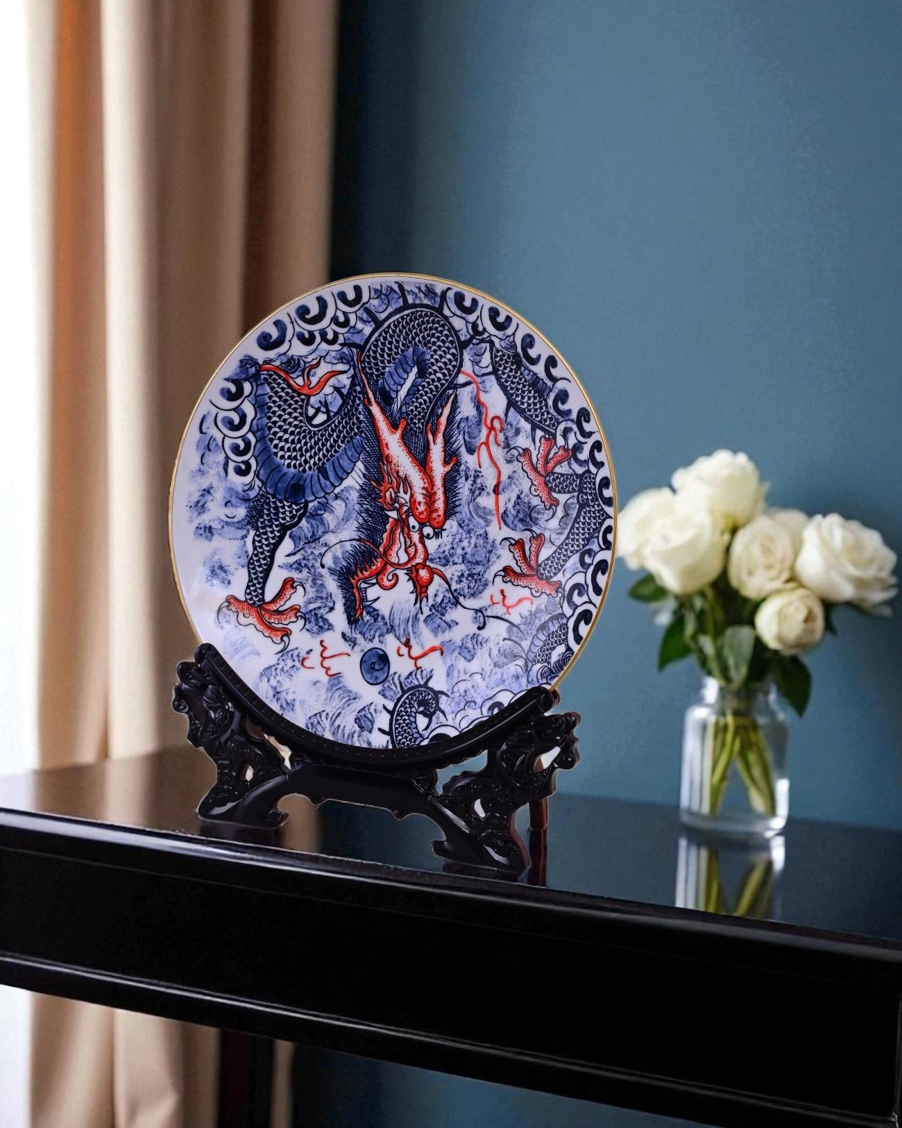 Imperial Blue Dragon Decorative Plate