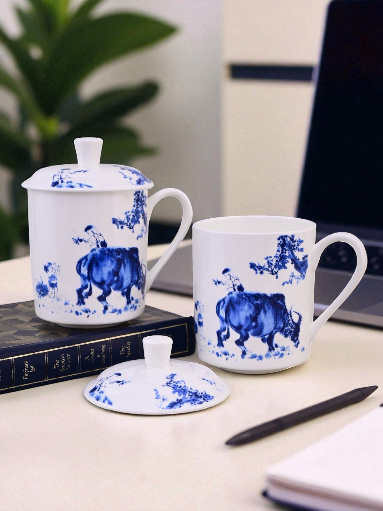 'Artistic Blue Bull' Fine Porcelain Mug