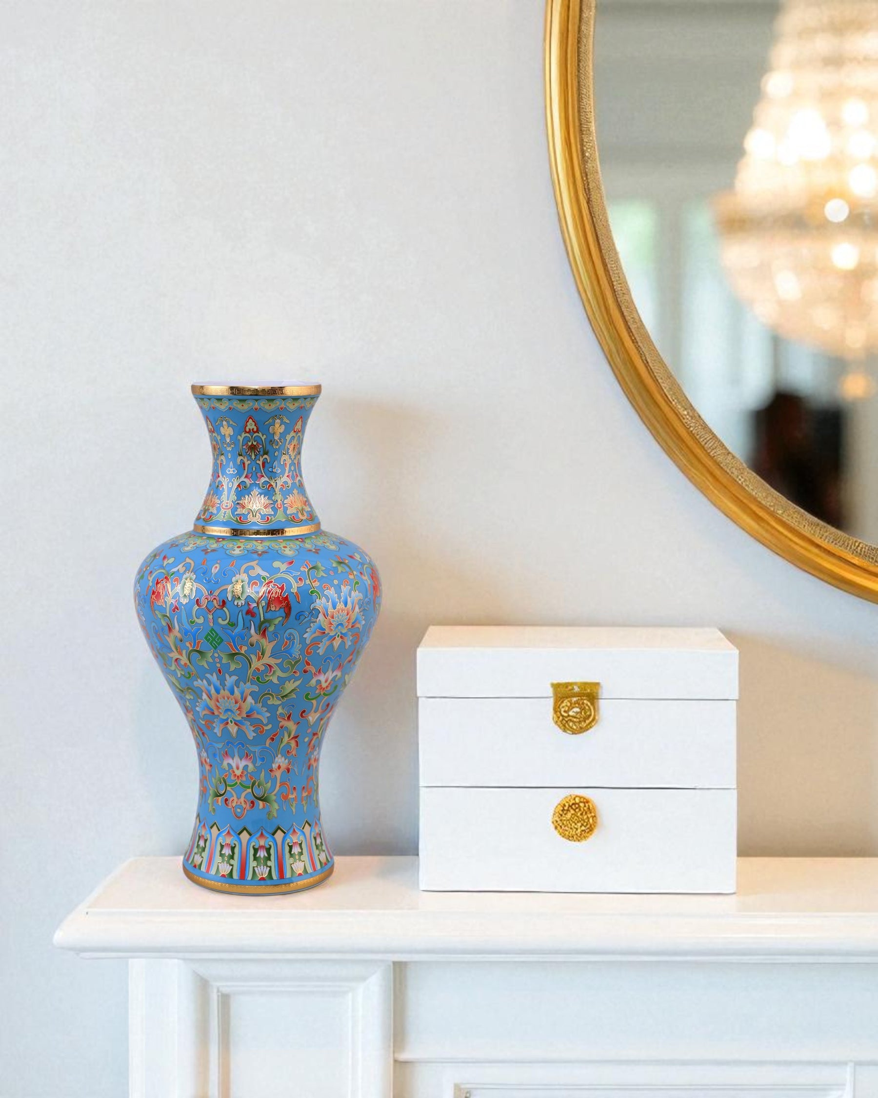Majestic Enamel Cloisonne Flower Vase - Sky Blue