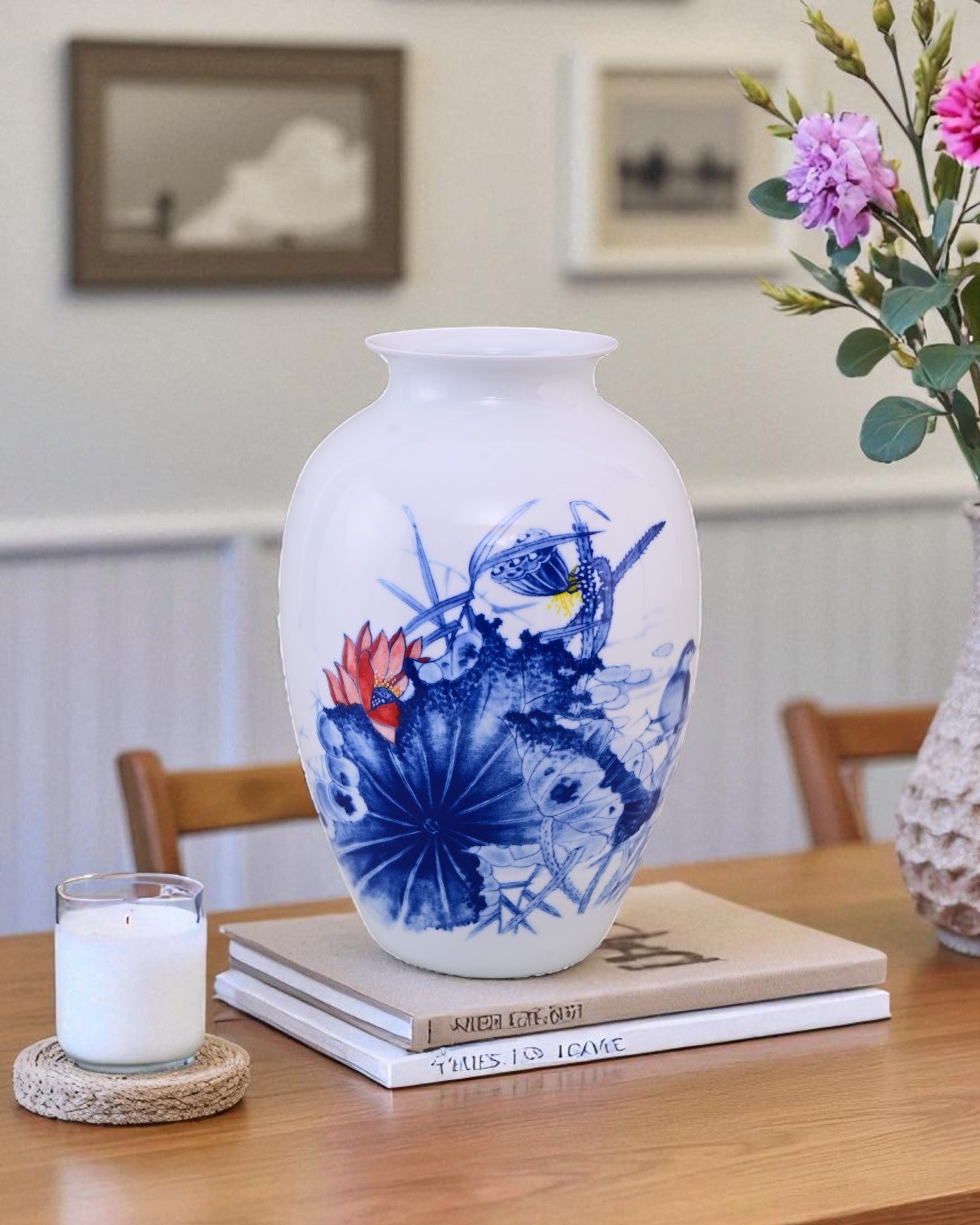 Blue Lotus Elegance Bone China Vase