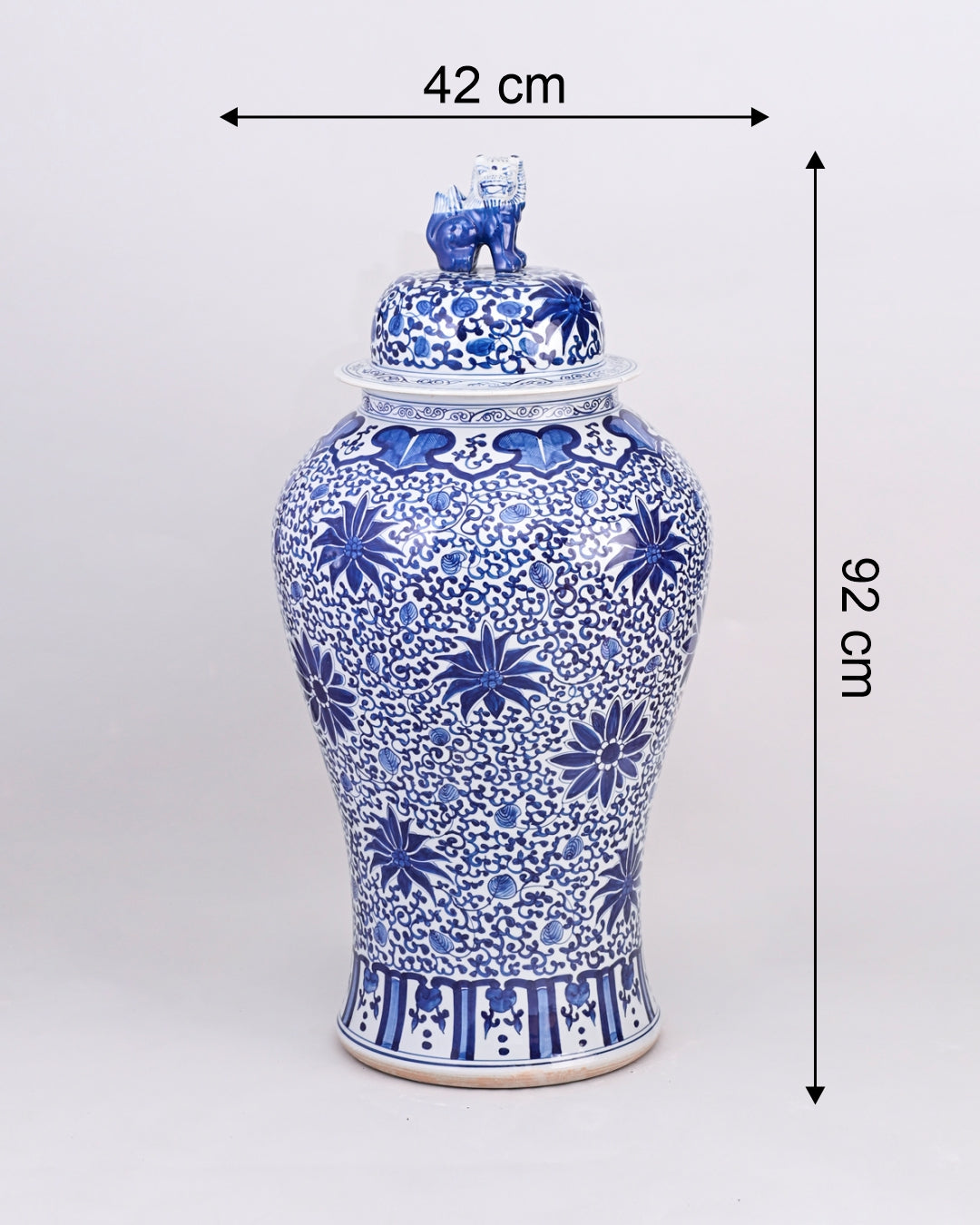 Royal Blossom Blue & White Temple Jar With Foo Dog Lid - 92cm