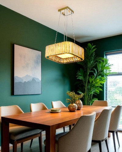 Golden Square Crystal Panel Chandelier