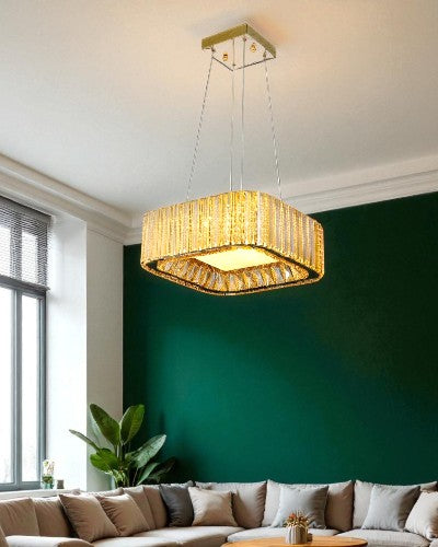 Golden Square Crystal Panel Chandelier